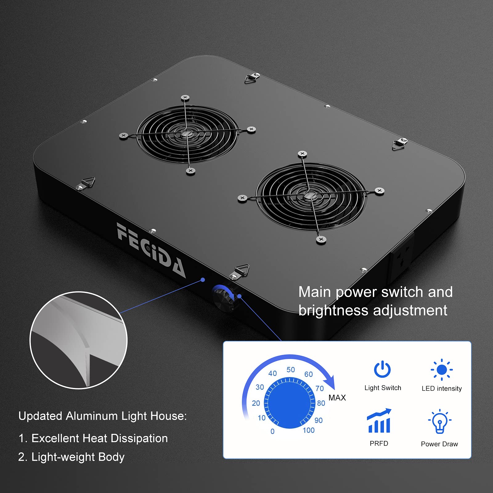 Fecida Dimmable Led Grow Light 24000 Lumen 260 Watt, 2024 Best 3X3 2X4 Ft Grow Tent Light, Uv-Ir Included Full Spectrum Plant Growing Lamps With 1176Pcs Leds, Daisy Chian Function, Quiet Built-In Fan