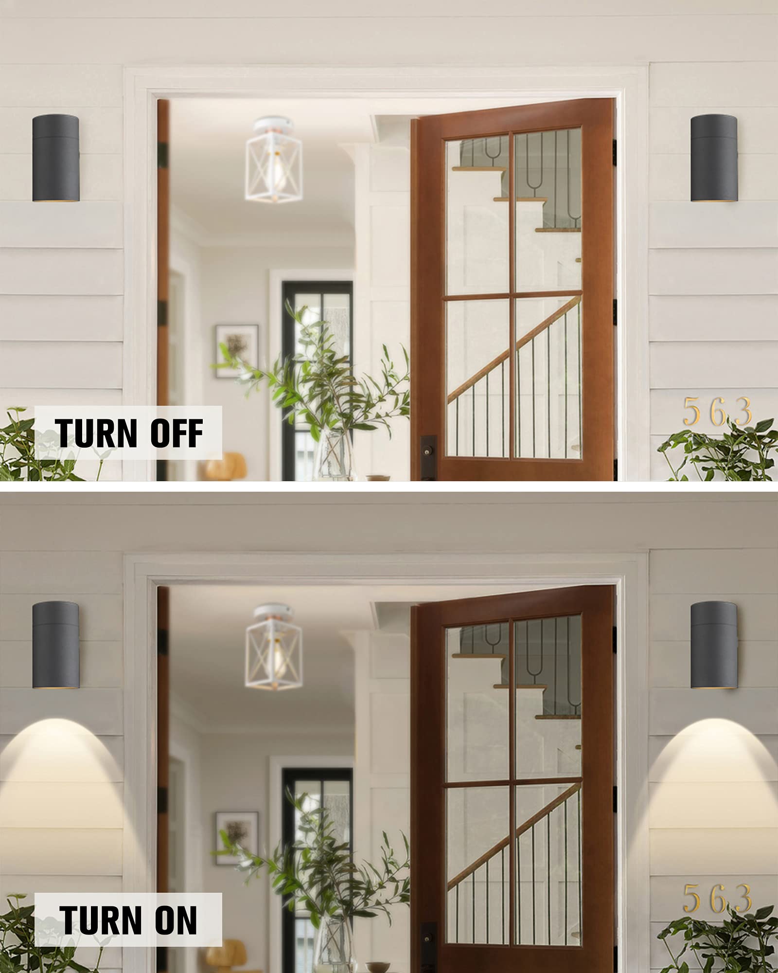Ken & Ricky Outdoor Wall Light Sconce, Matte Black, Metal, 1 Pack, Model KR3309-W-1PK-A for Porch, Garage, Patio, Entryway