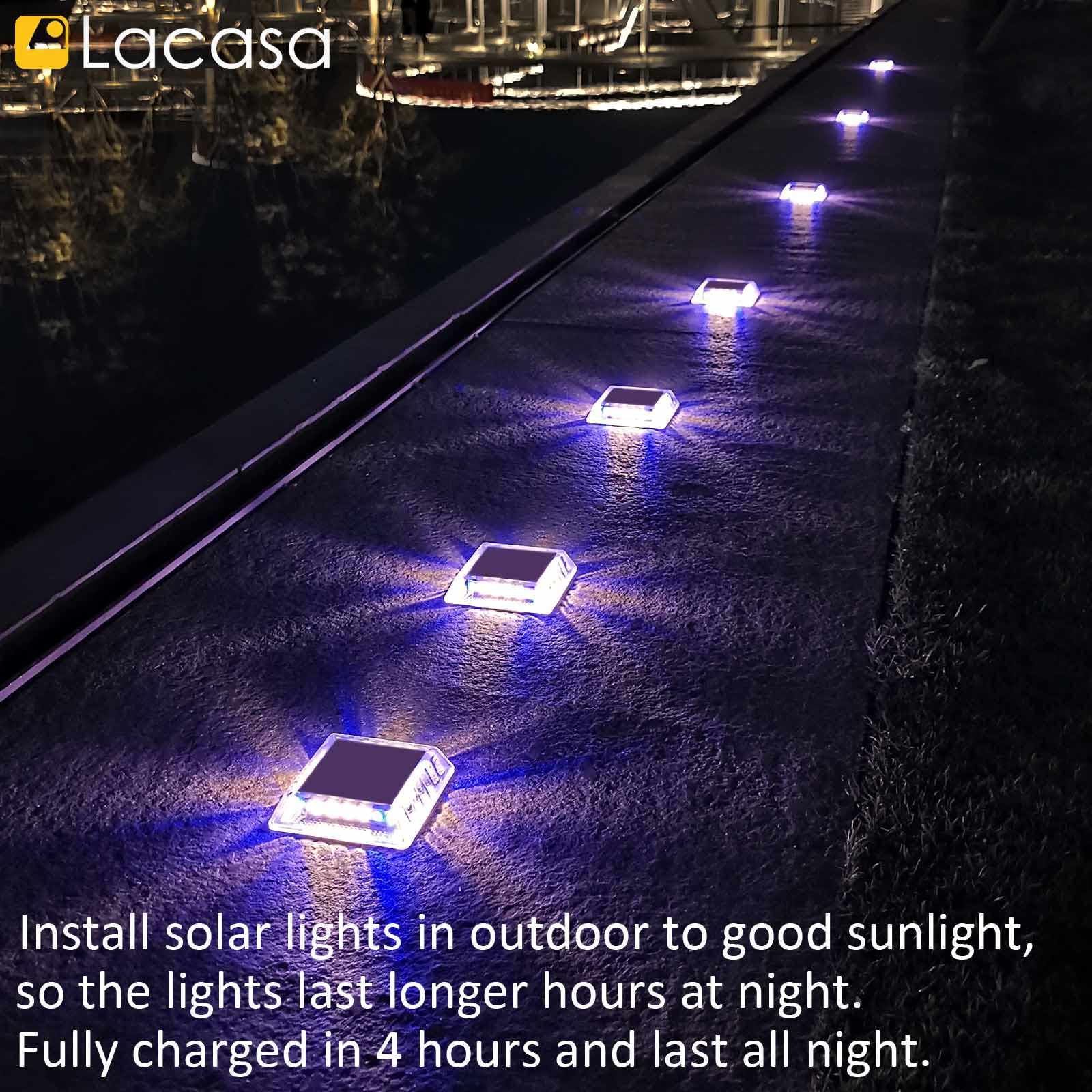 Lacasa Solar Deck Lights, 4 Pack 30Lm Led Dock Lights Outdoor Solar Powered Step Lights Ip68 Waterproof Auto On/Off For Garden S