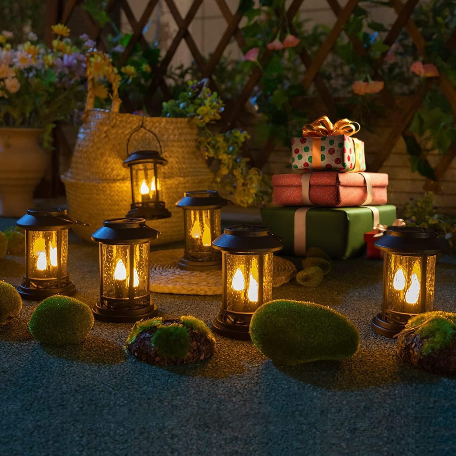 Beautyard Solar Flickering Candles - 6 Pack Black Lanterns for Garden, Patio, Lawn - Small ABS Decorative Lighting