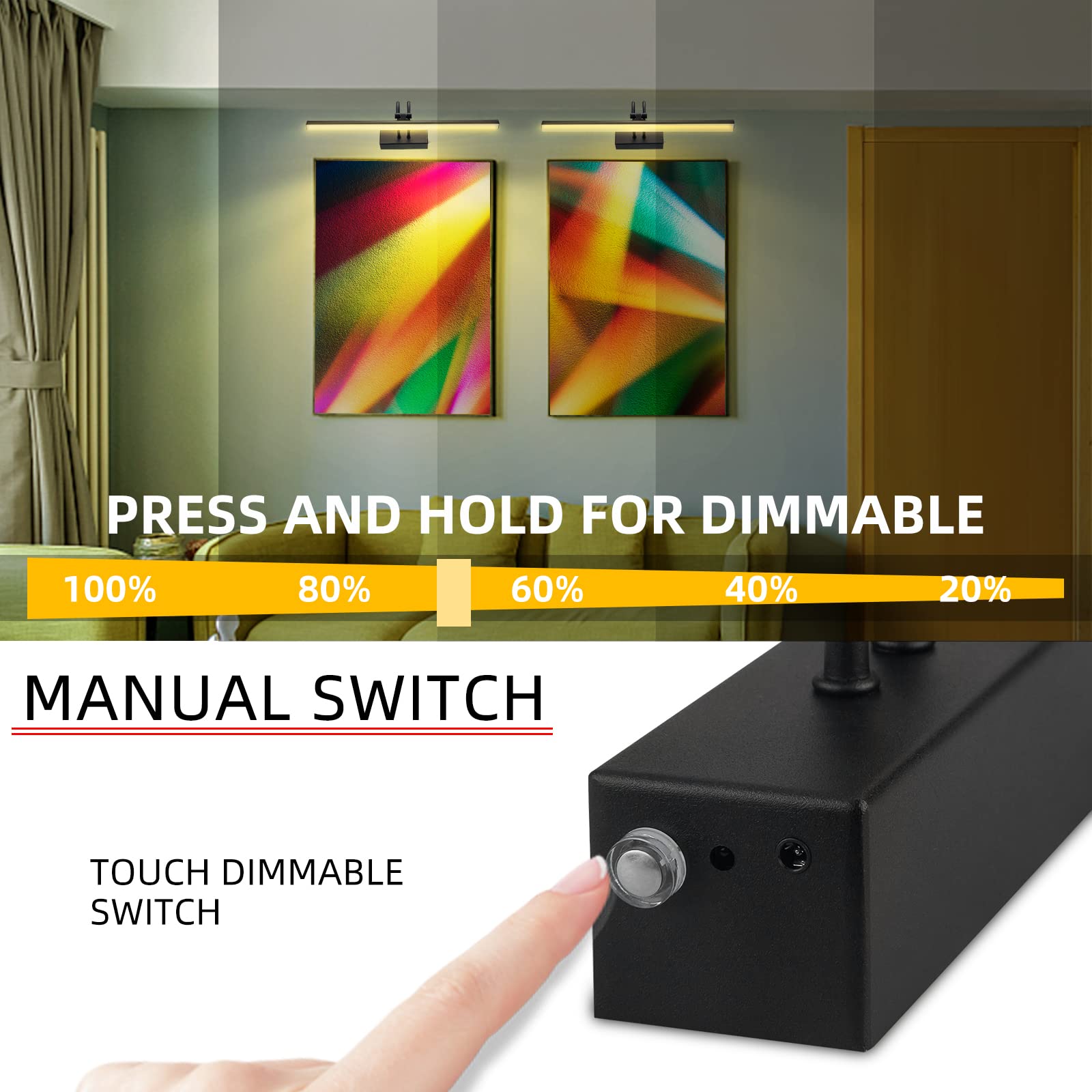 Raifoolly Picture Light,2 Colors Art Lights For Paintings,16&quot; Battery Operated Wall Light,Remote Control Accent Light With Timer And Dimmable For Frame,Portrait,Dartboard-Black