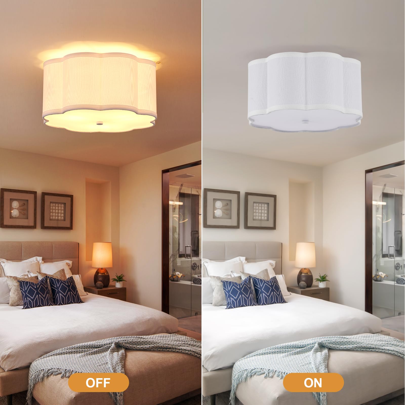 Widluth Modern Drum Semi Flush Mount Ceiling Light Fixture Modern 12.99” White 3-Lights Drum Ceiling Lighting Vintage Linen Ceiling Lamp For Kitchen, Basement, Dining Room, Bedroom, Laundry Room