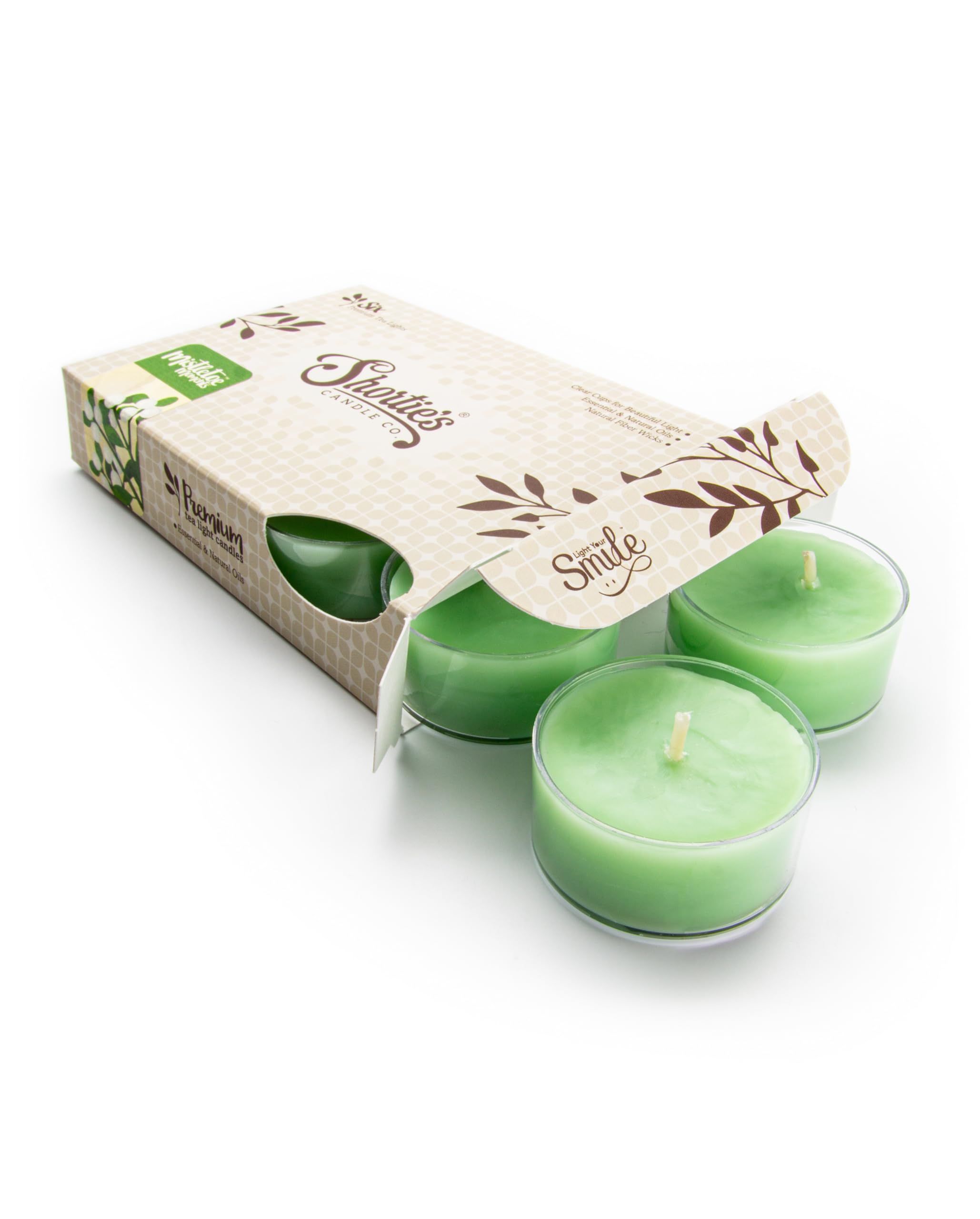 ShortieS Candle Company Mistletoe Moments Tealight Candles - 6 Green Paraffin Wax, Highly Scented With Essential Oils, Holiday Collection
