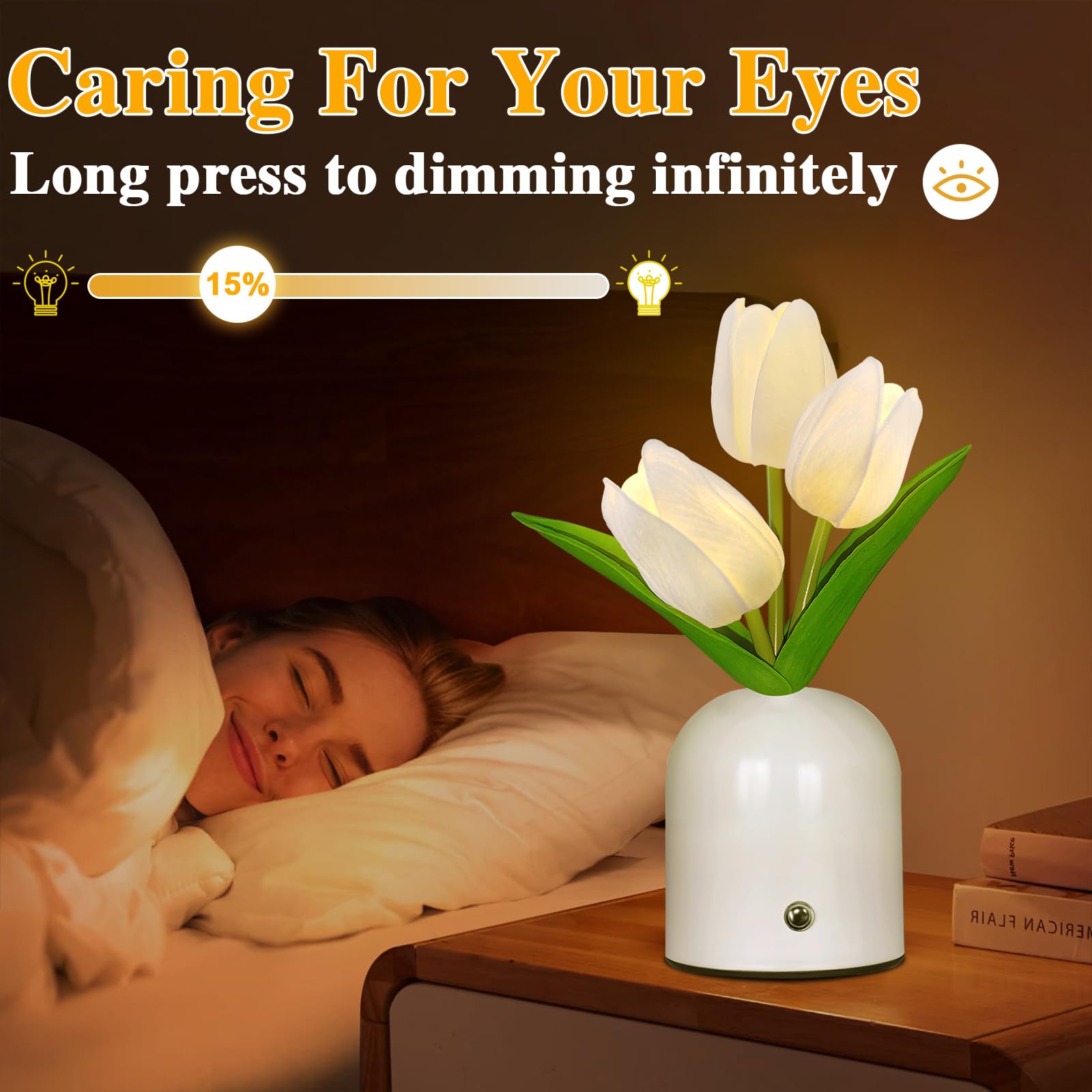 Zqpbled Birthday Gifts For Women/Mom Table Lamp  3 Color Crystal Flower Bedside Lamps Infinitely Dimming With Usb Charge Small Night Light Nightstand Touch Lamp For Bedroom (S-White)