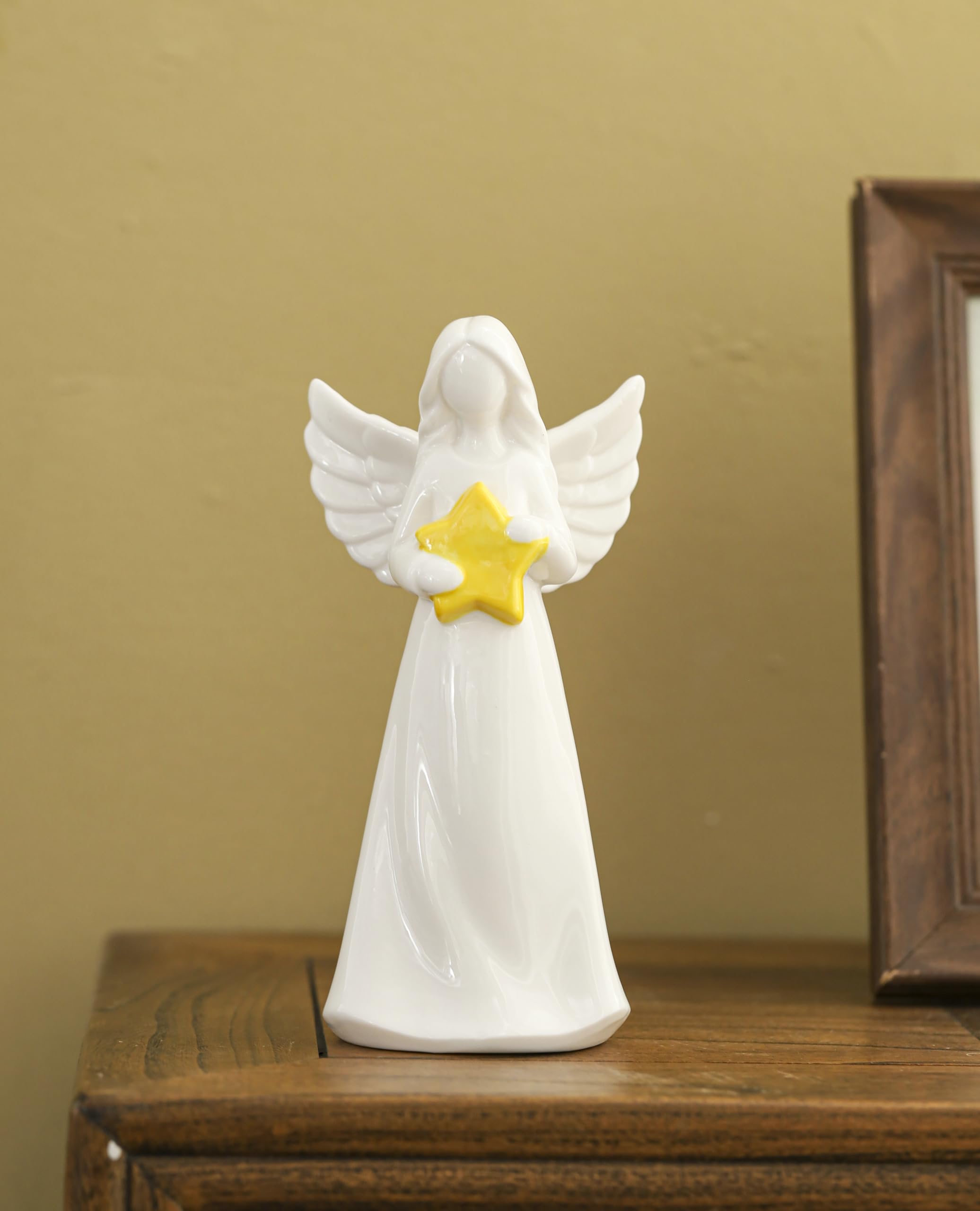 Adavas.Y&G Porcelain Angel With Star Collectible Figurine - Guardian Statue Lighted Up Night Light Lamp 7'' H