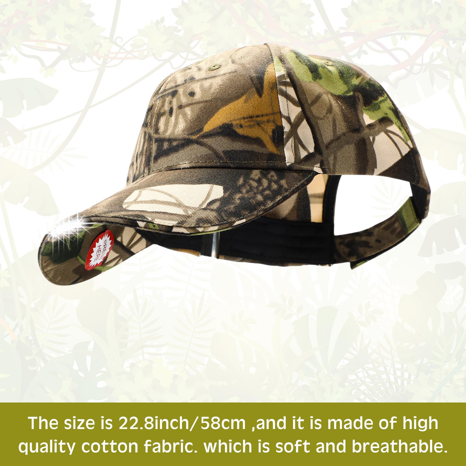 Syhood LED Baseball Caps - 2 Pack Hands-Free Flashlight Hats for Fishing, Jogging, Camping - Black & Camouflage