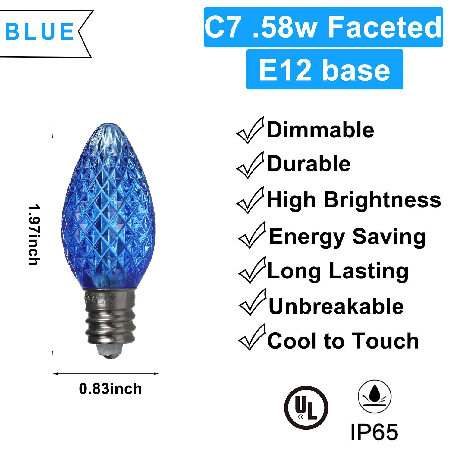 Pack Of 25 C7 Led Christmas Lights Replacement Bulbs For Outdoor Holiday Decoration, Ul Ip65 Waterproof Dimmable Faceted C7 Ligh