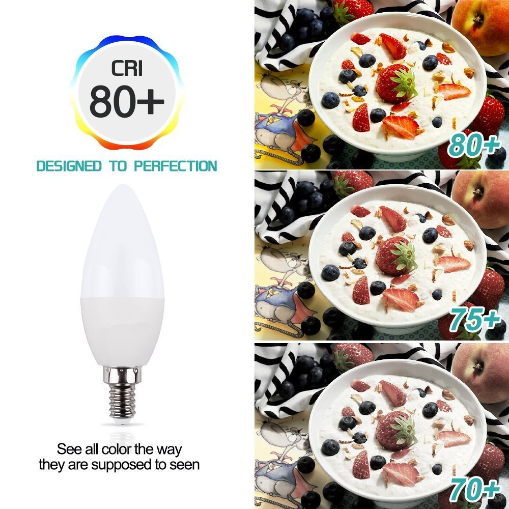 CTKcom LED Candelabra Bulbs, 5W E14, Daylight White 6000K, 550LM, 4 Pack, UL-Listed, Metal, White