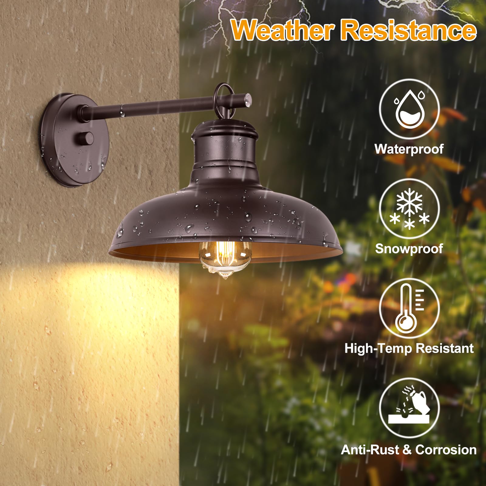 2-Pack Brown Wall Sconces, Farmhouse Exterior Barn Light Fixtures, Outdoor Wall Lights With E26 Socket, Anti-Rust Waterproof Ext