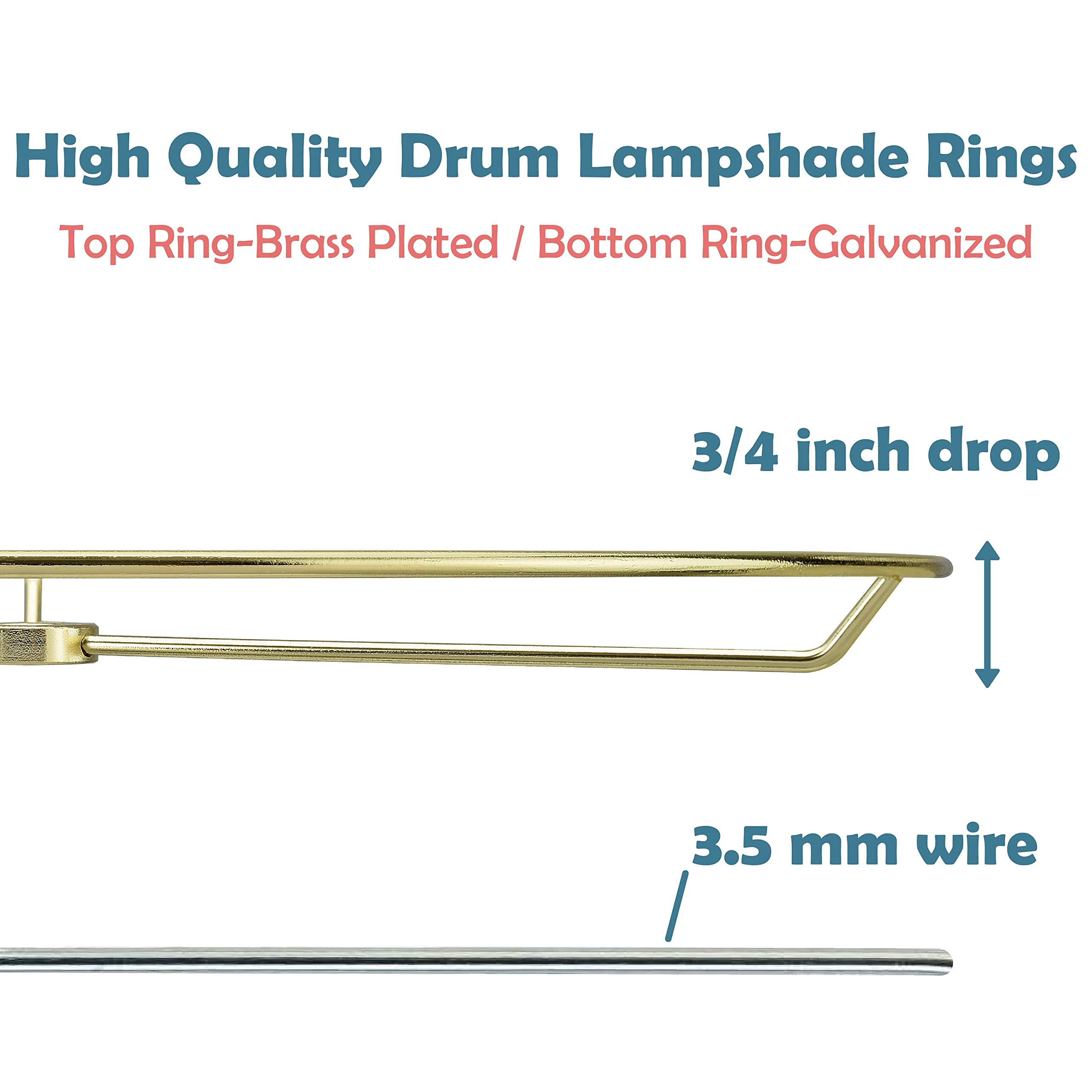 Aspen Creative Metal DIY Drum Lamp Shade, 10" Brass Plated Ring, Model 20102-11, US Style Spider Connection, Galvanized Bottom Ring
