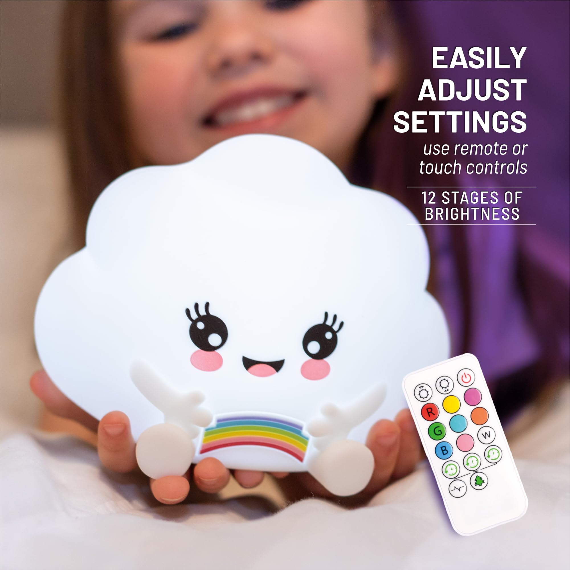 Lumipets Kawaii Cloud Silicone Night Light, Rechargeable, Color Changing, Remote Control, 12 Hour Battery, Toddler Room Decor, Multicolor, Lumipets24