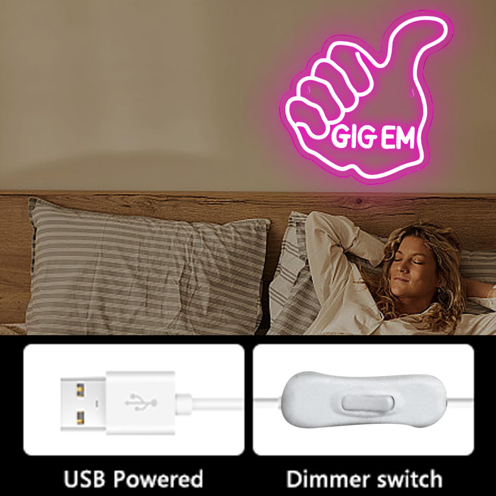 Texas Led A&M Aggies Thumbs Up Gig Em Neon Light For Wall Decor Hand Neon Light Statues Fingers Signs Bedroom Man Cave Dorm Texas University Decor Gifts(Pink)