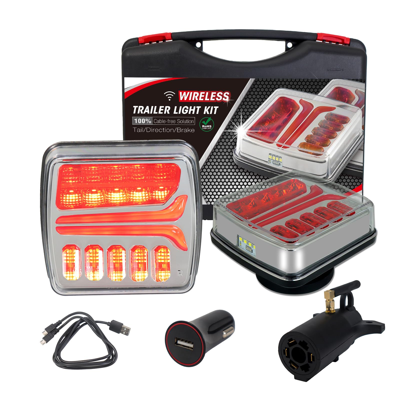 NeaLia Magnetic Wireless Trailer Lights  Rechargeable LED Trailer Light for Towing Truck  Waterproof Tail Tow Lights Kit for RV Camper Boat Caravan  Portable Turn Signal Brake Running Stop