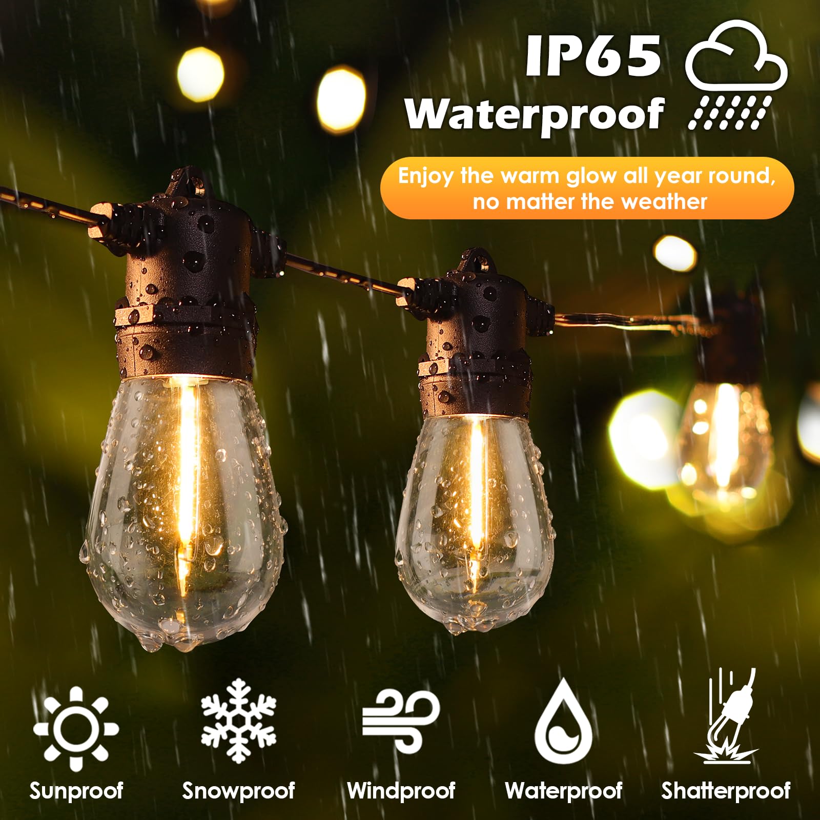 Larkvue 96Ft Led Outdoor String Lights, Waterproof Patio Lights With 30+3 2700K Dimmable Shatterproof Edison Hanging Bulbs For B