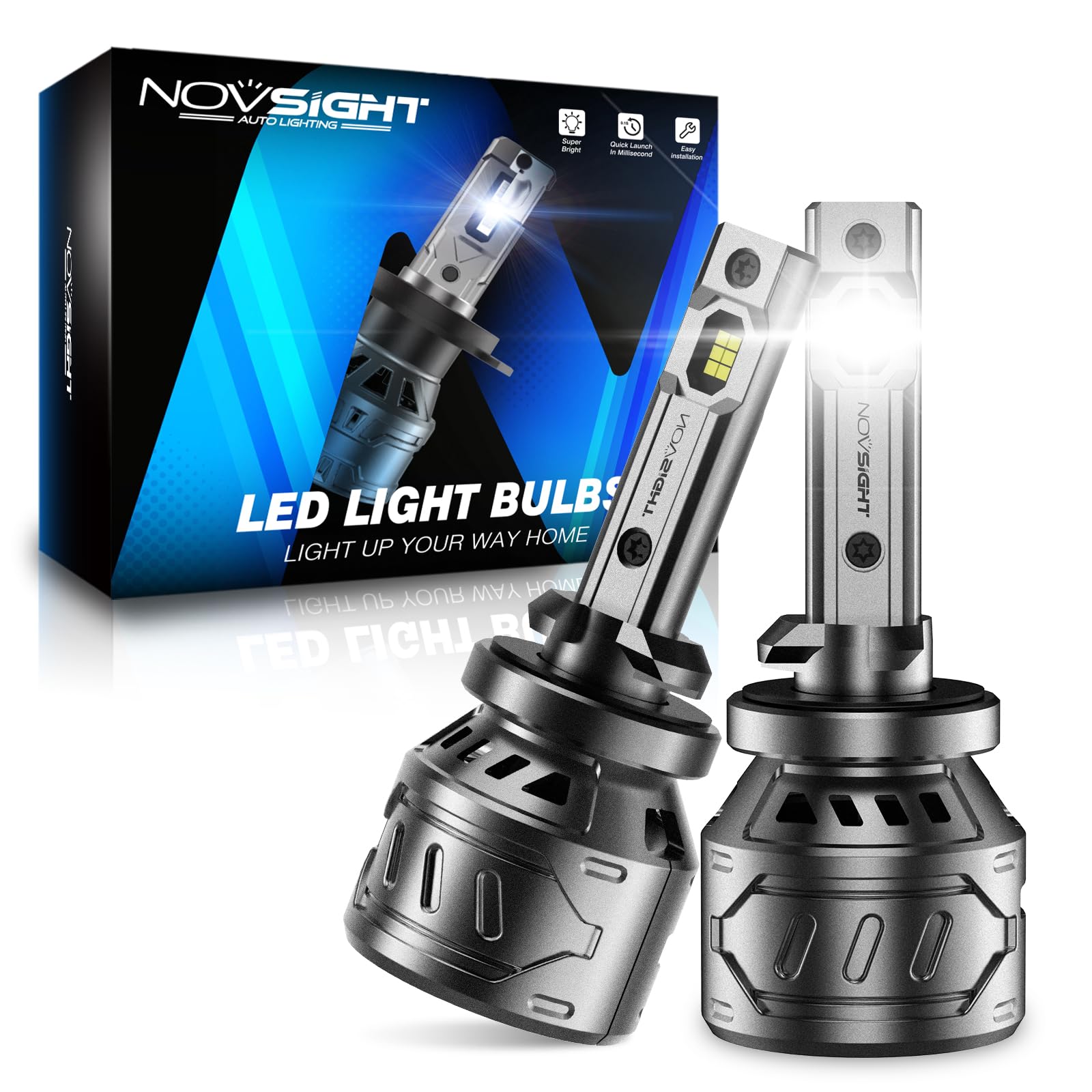 NOVSIGHT 880 LED Fog Light Bulbs, 60W 13000LM, 6500K White, Plug and Play, IP68 Waterproof, Pack of 2, Black