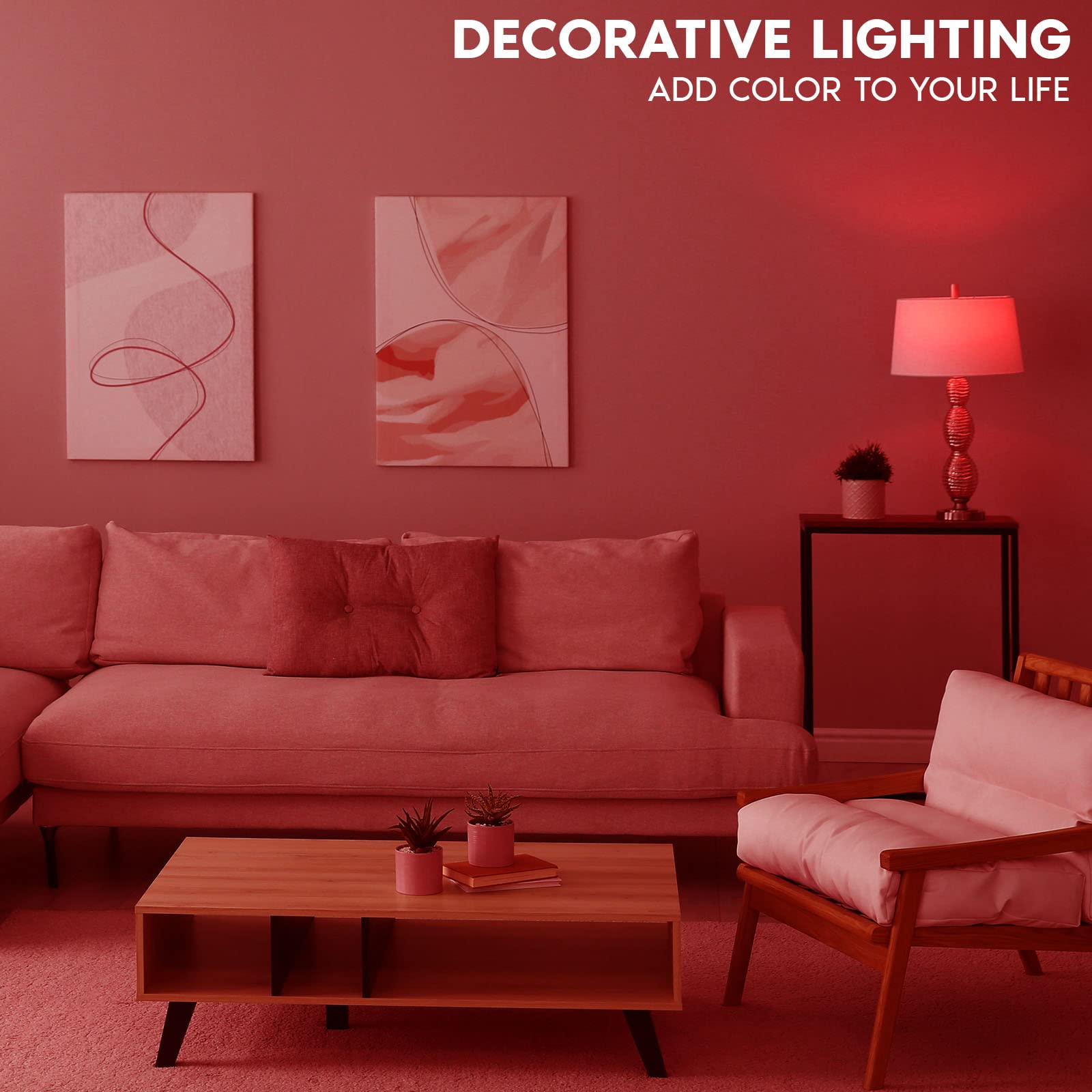 LUXRITE E12 LED Filament Red Light Bulbs, 4.5W, Glass, 4 Count, Model LR21740-4, Indoor Outdoor Decoration