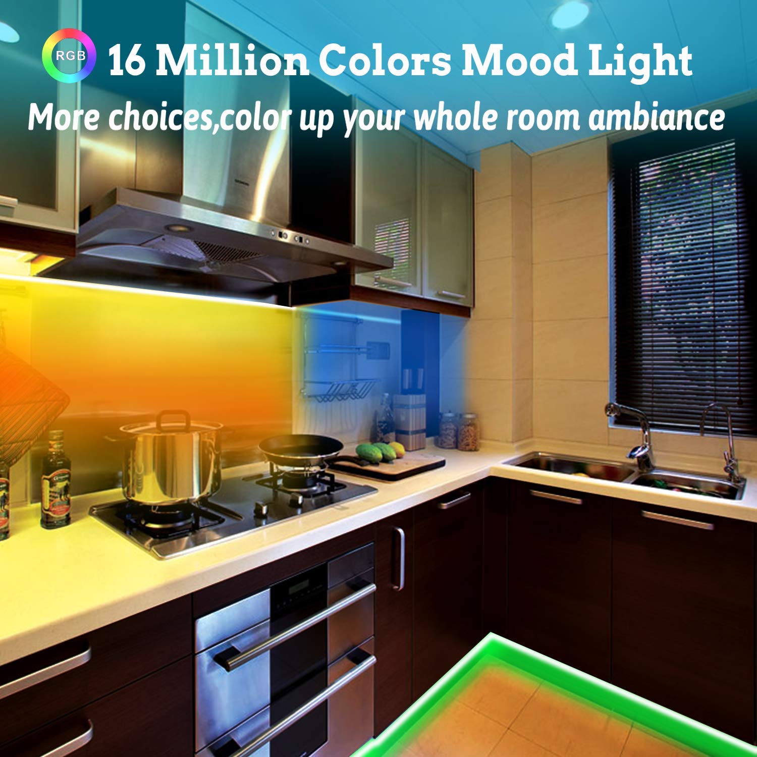 Tenmiro 65.6ft RGB LED Strip Lights Kit with Remote, Multicolor Plastic Home Decor