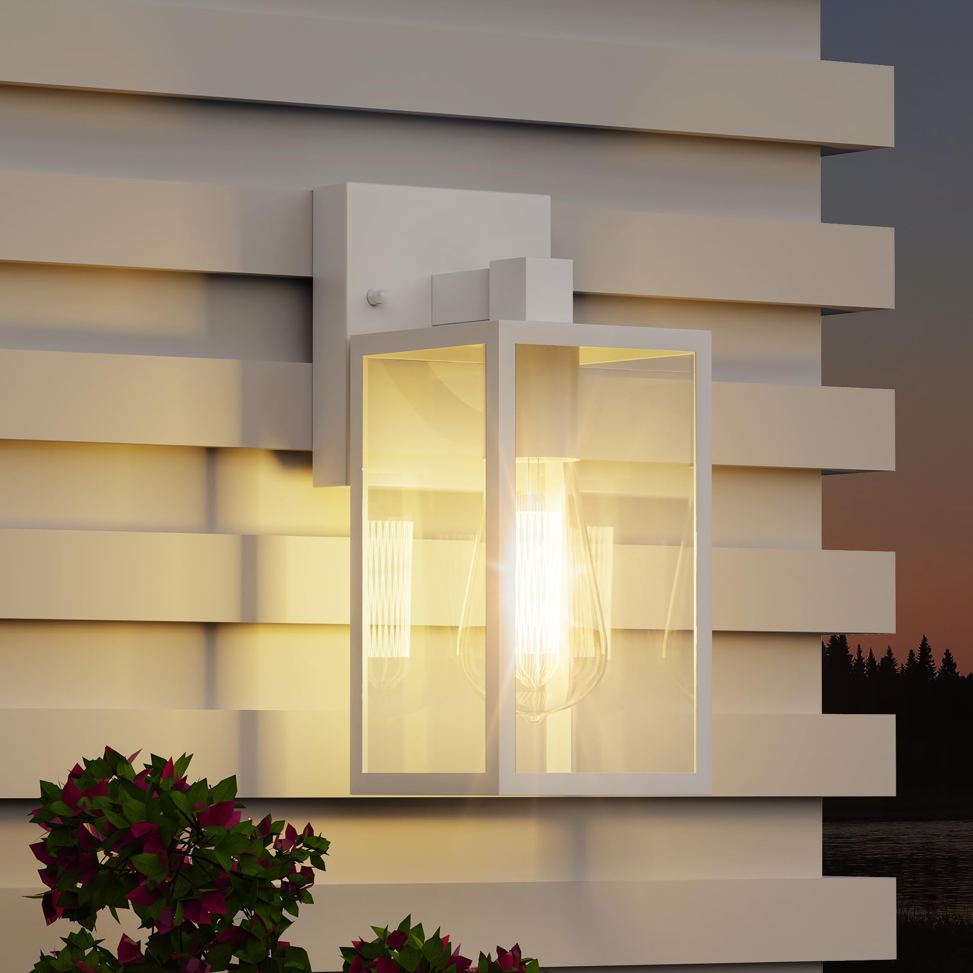 White Outdoor Lights for House, LED Exterior Front Porch Light fixtures for Outside, Waterproof Wall Sconce Lantern Lamp, Coach 