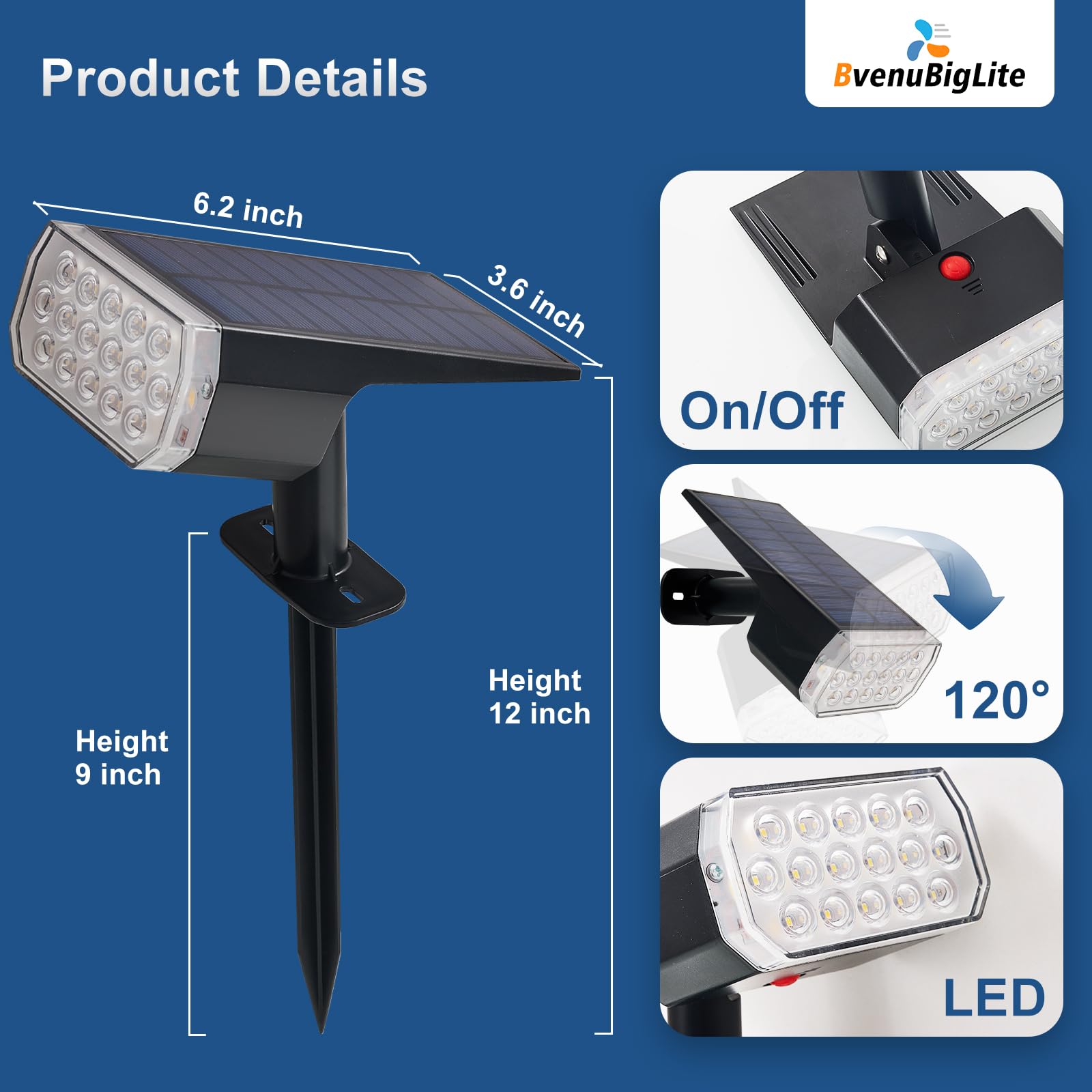 Bvenubiglite Solar Lights Outdoor Waterproof: Ip65 Led Spot Light Decorations For Garden Patios - 3 Lighting Modes Solar Powered For Yard - Halloween Christmas Lights Pathway Drive 2Pc White