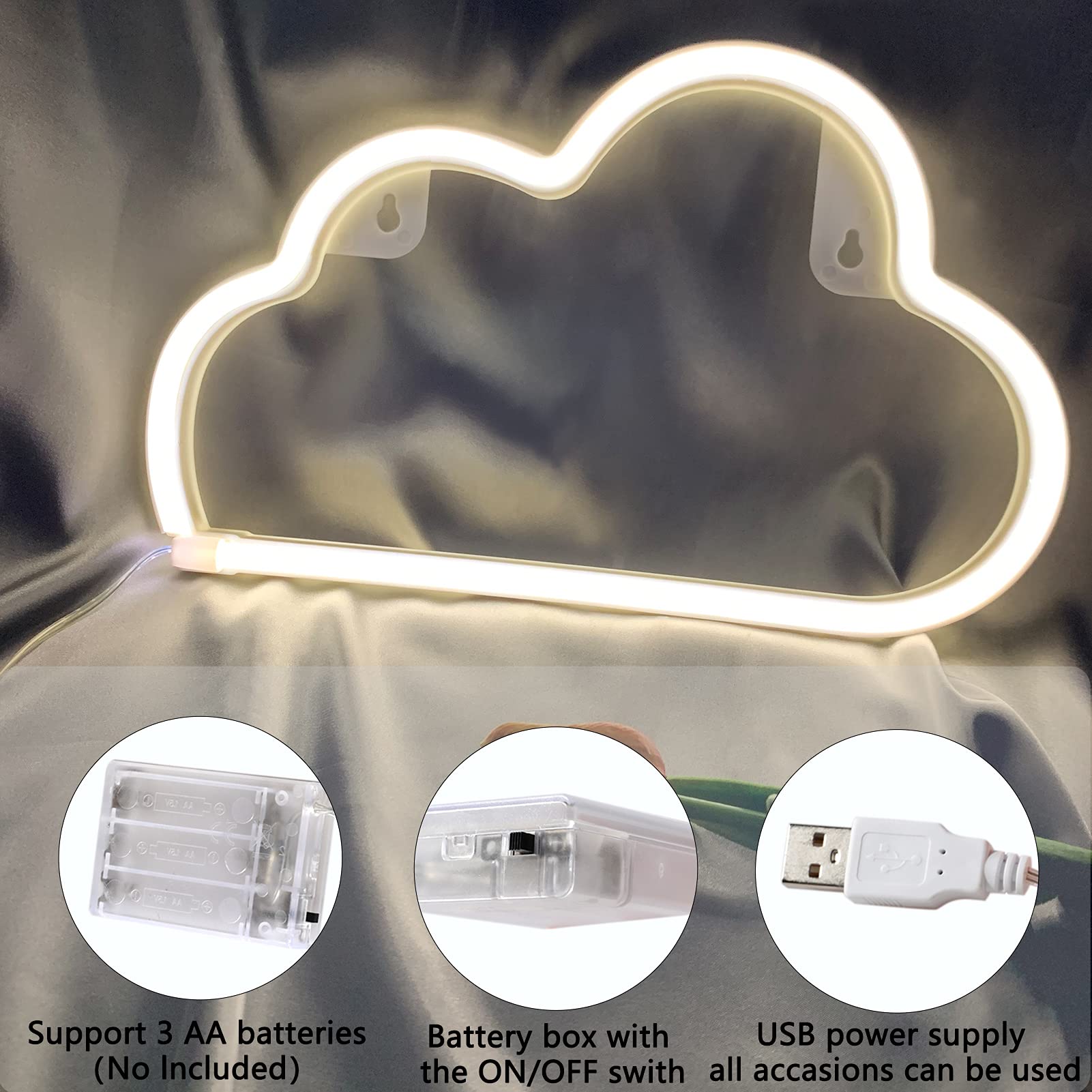 Bernicekelly Led Cloud Neon Sign - White Silicone Wall Light For Bedroom Decor, Usb/Battery Powered, Model Yyi-50
