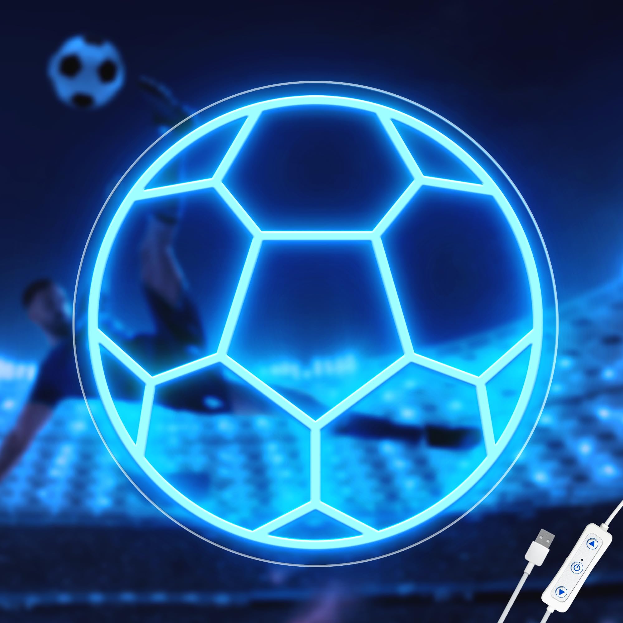 CULOIS Soccer Neon Sign - Dimmable LED Wall Decor Light, USB Powered, Acrylic, Football Design, Perfect for Kids Room and Holiday Gifts