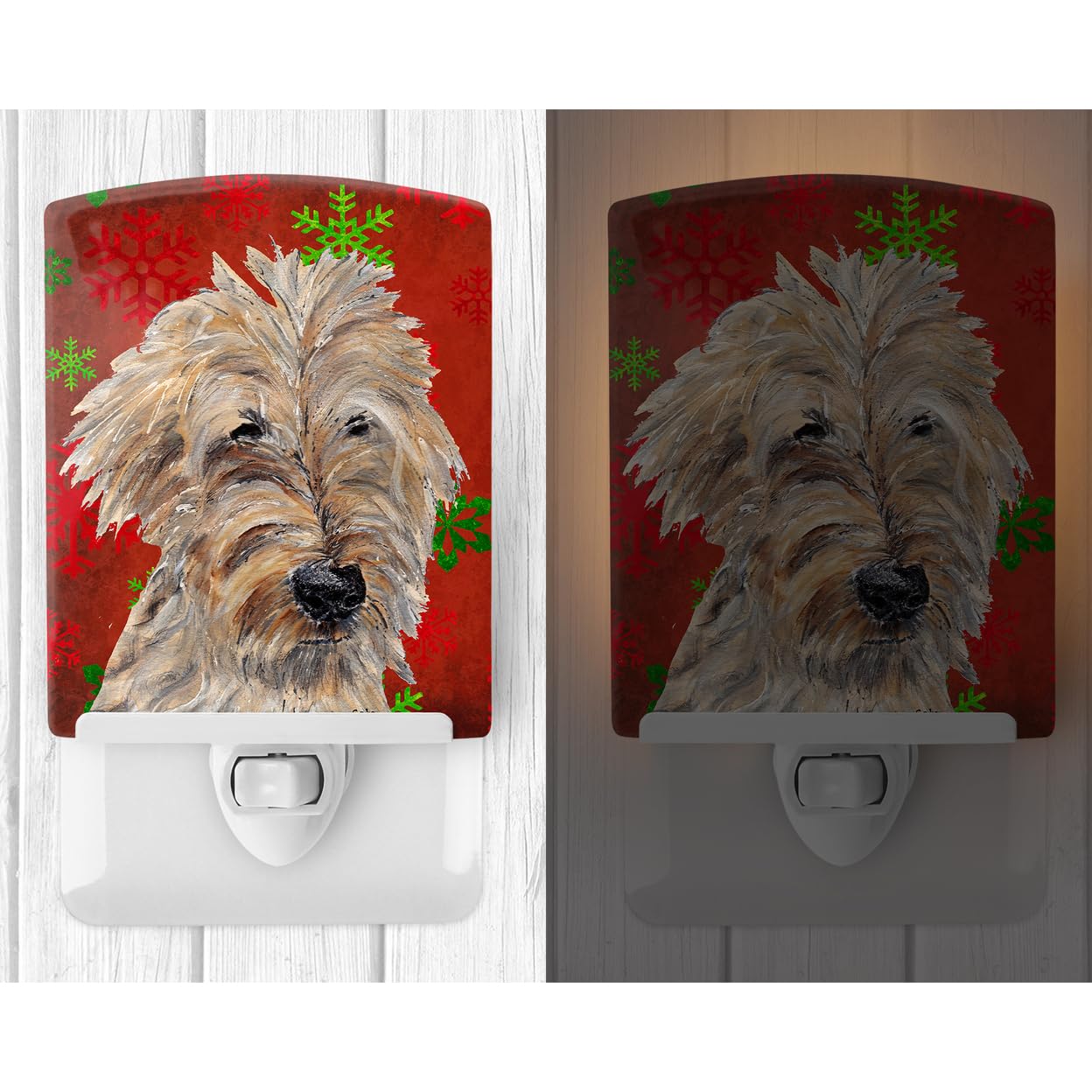 Carolines Treasures Night Light, Ceramic, Golden Doodle Design, 6x4x3 inches, Red Snowflakes, UL-Certified, Multicolor, Model SC9591CNL