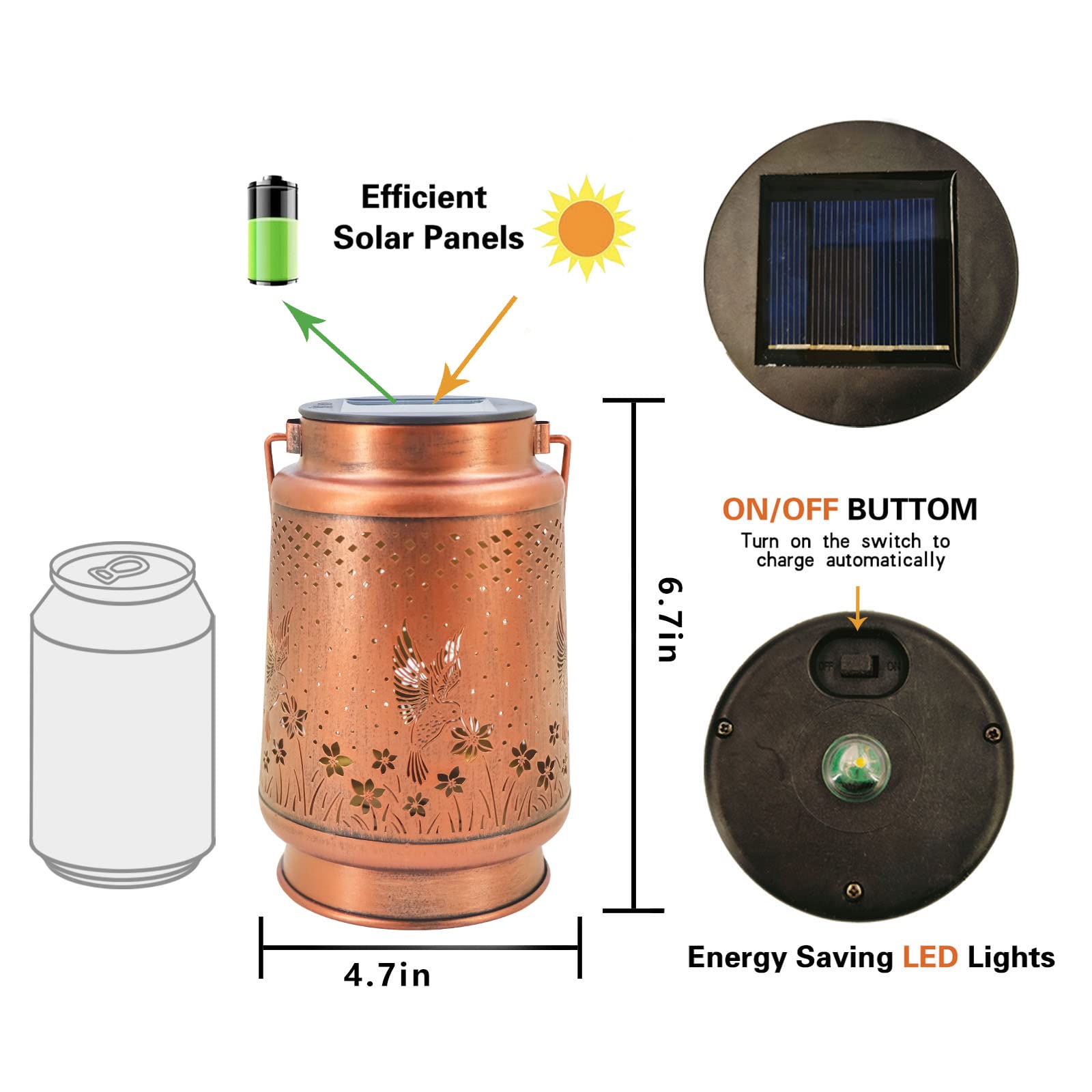 Hummingbird Solar Lantern Lights Outdoor Hanging, Metal Decor Lanterns-Waterproof Led Decorative Light For Garden Patio Yard Law