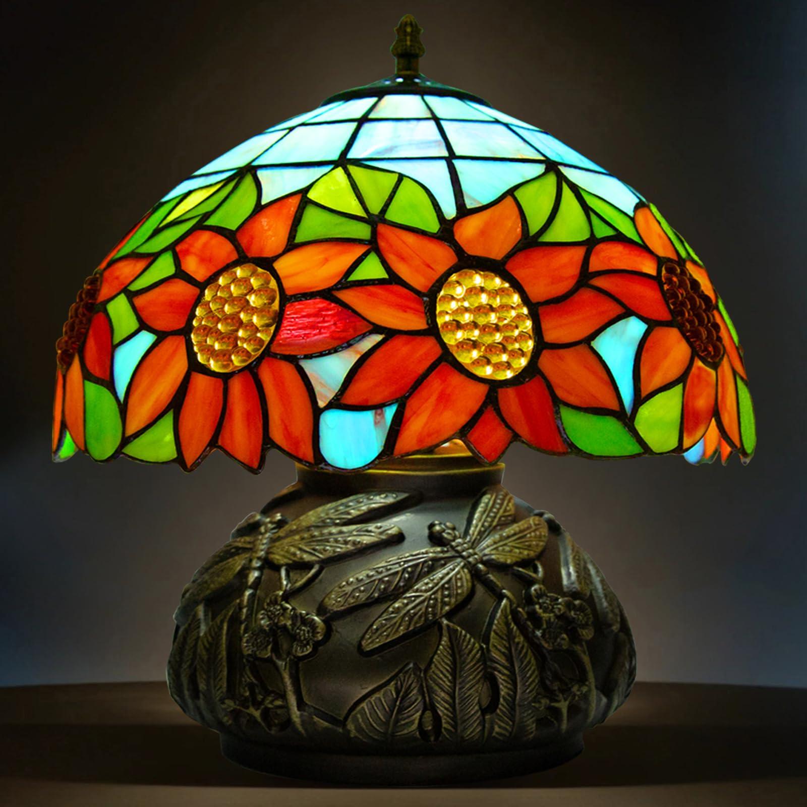 Ppbmocw Tiffany Style Table Lamp, Sunflower Stained Glass Lamp, 12 Inch Small Antique Bedside Lamp, For Bedroom Living Room Home
