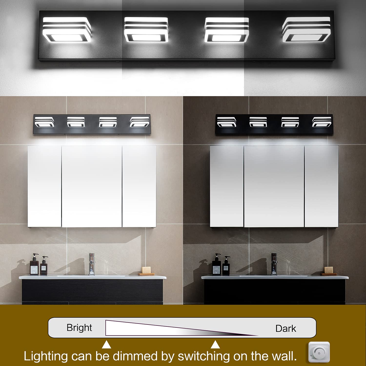SOLFART Bathroom Vanity Lighting 4 Lights LED Dimmable Modern Black S9660-4T-BK