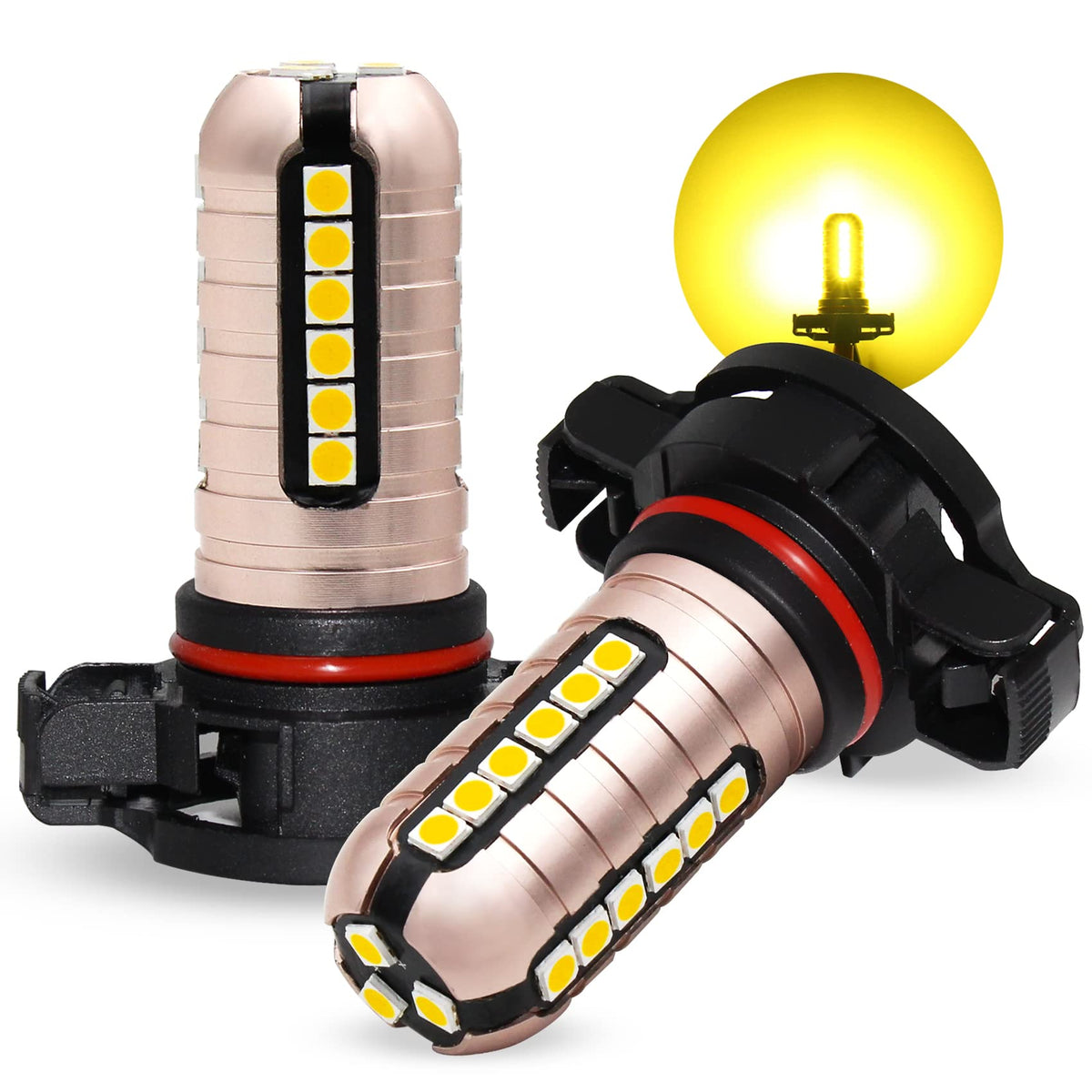 Phinlion 2504 Led Fog Light Bulbs, 3000 Lumens Super Bright 12276 Psx24W Golden Yellow Fog Lights Replacement For Cars, Non-Pola