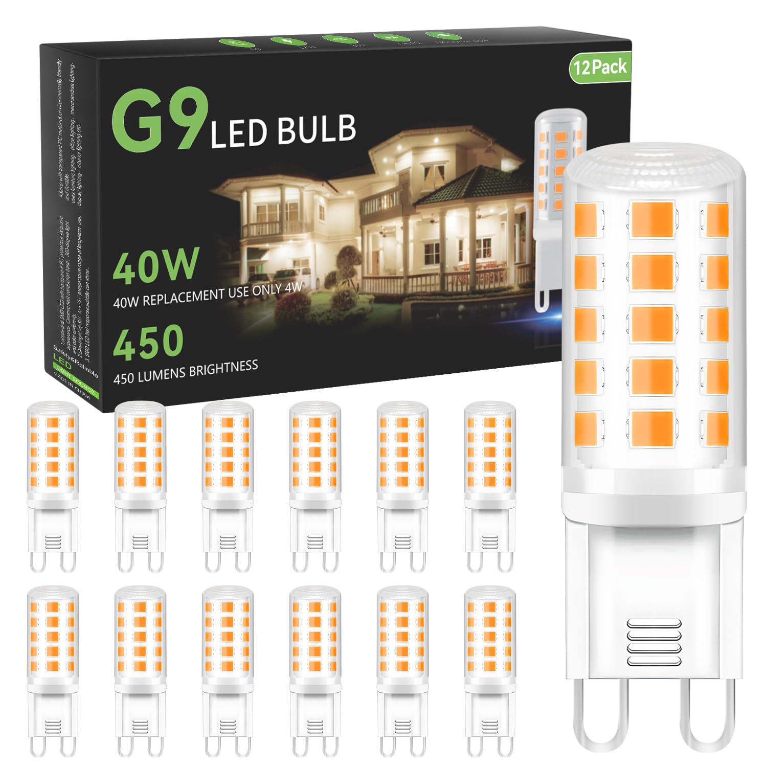 Tjoy 12 Pack G9 Led Bulb 4W, 40 Watt Equivalent, 2700K Soft Warm White, Replacement For T4 G9 Halogen, Bi-Pin Base Small Light B