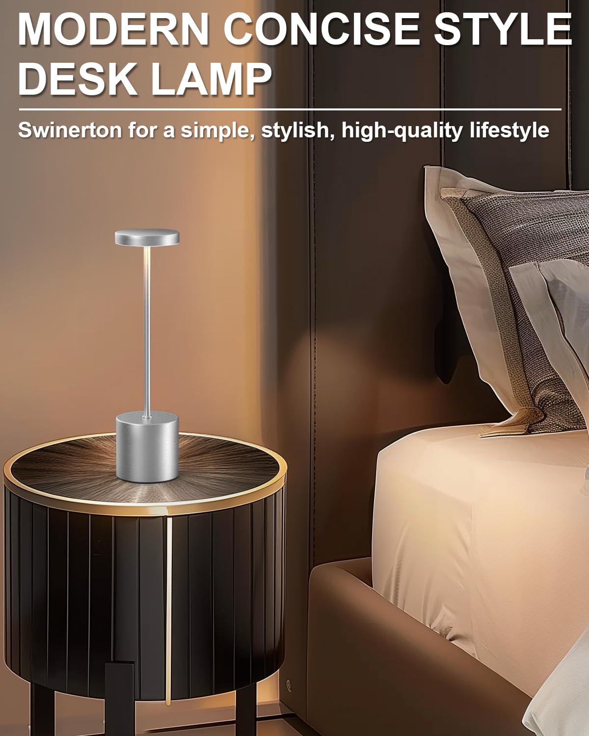 Swinerton Cordless Table Lamp Set Of 2, Rechargeable 5000Mah Battery Powered Outdoor Table Lamps(Silver)