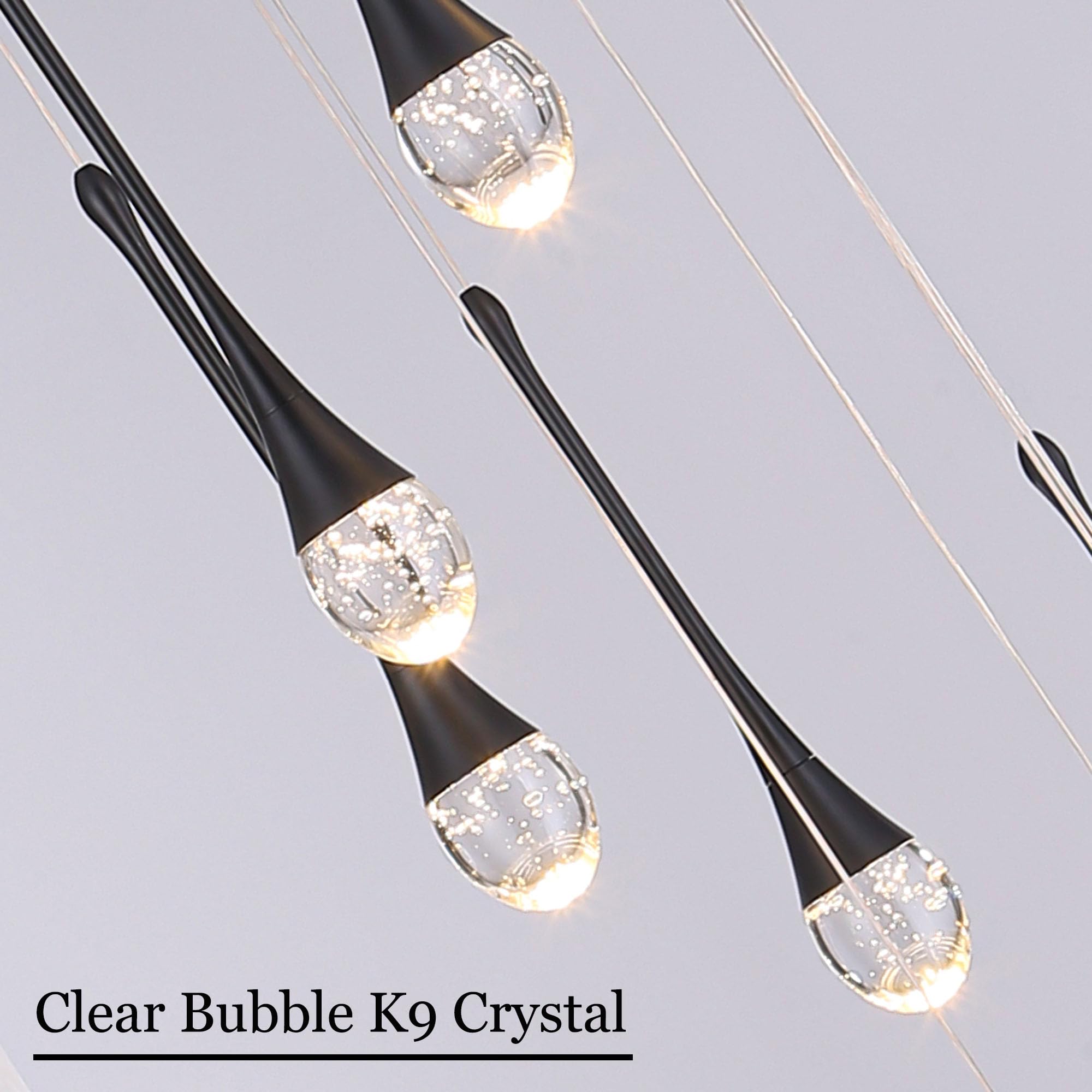 Upfelw Modern Crystal Chandelier - 7-Lights, Dimmable LED, Black, H60in  High Ceiling, Model UCC-B07-0436