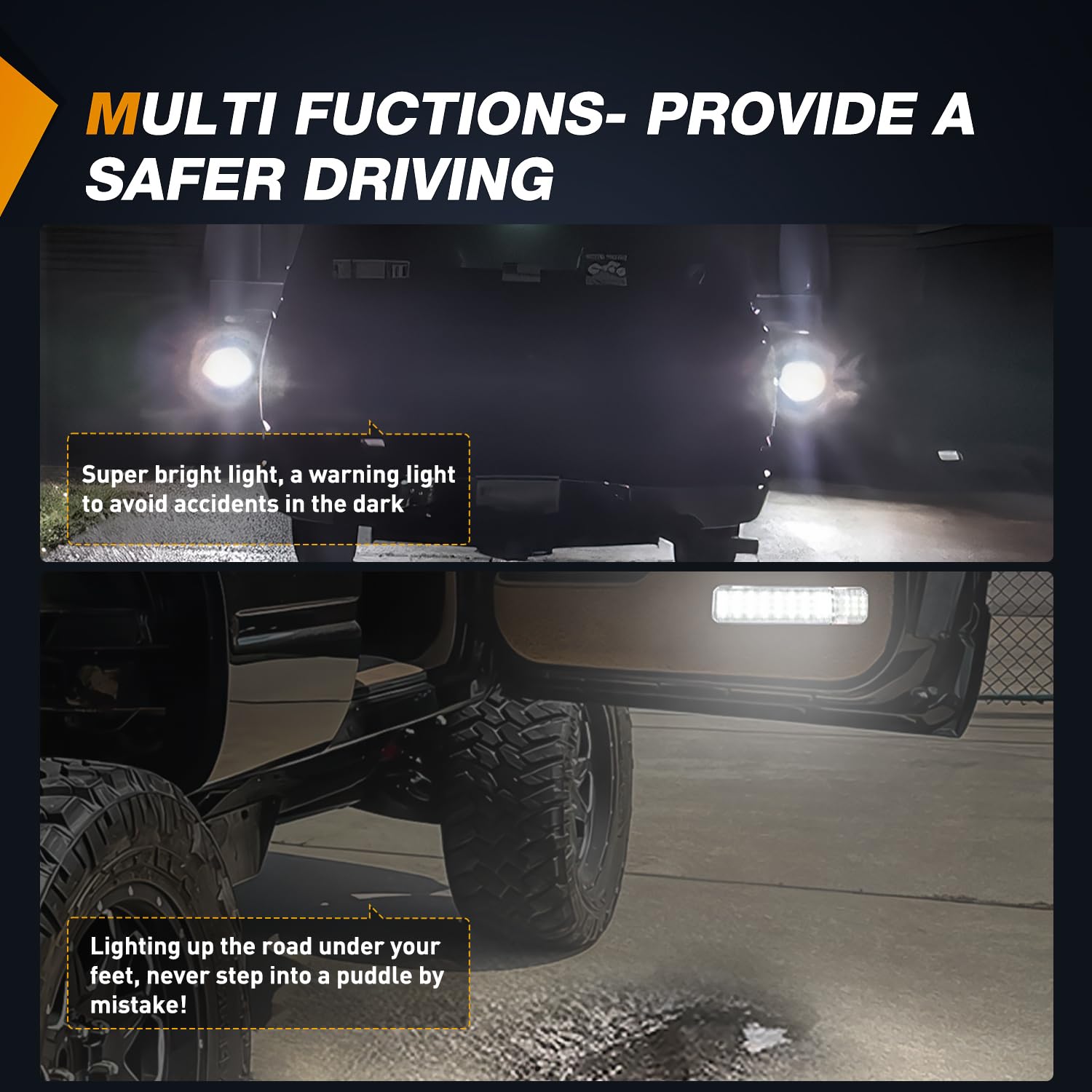 Nilight 2Pcs Led Interior Door Panel Light Courtesy Warning Lights White Beam Plug And Play Compatible With Chevy Gmc C/K Silver