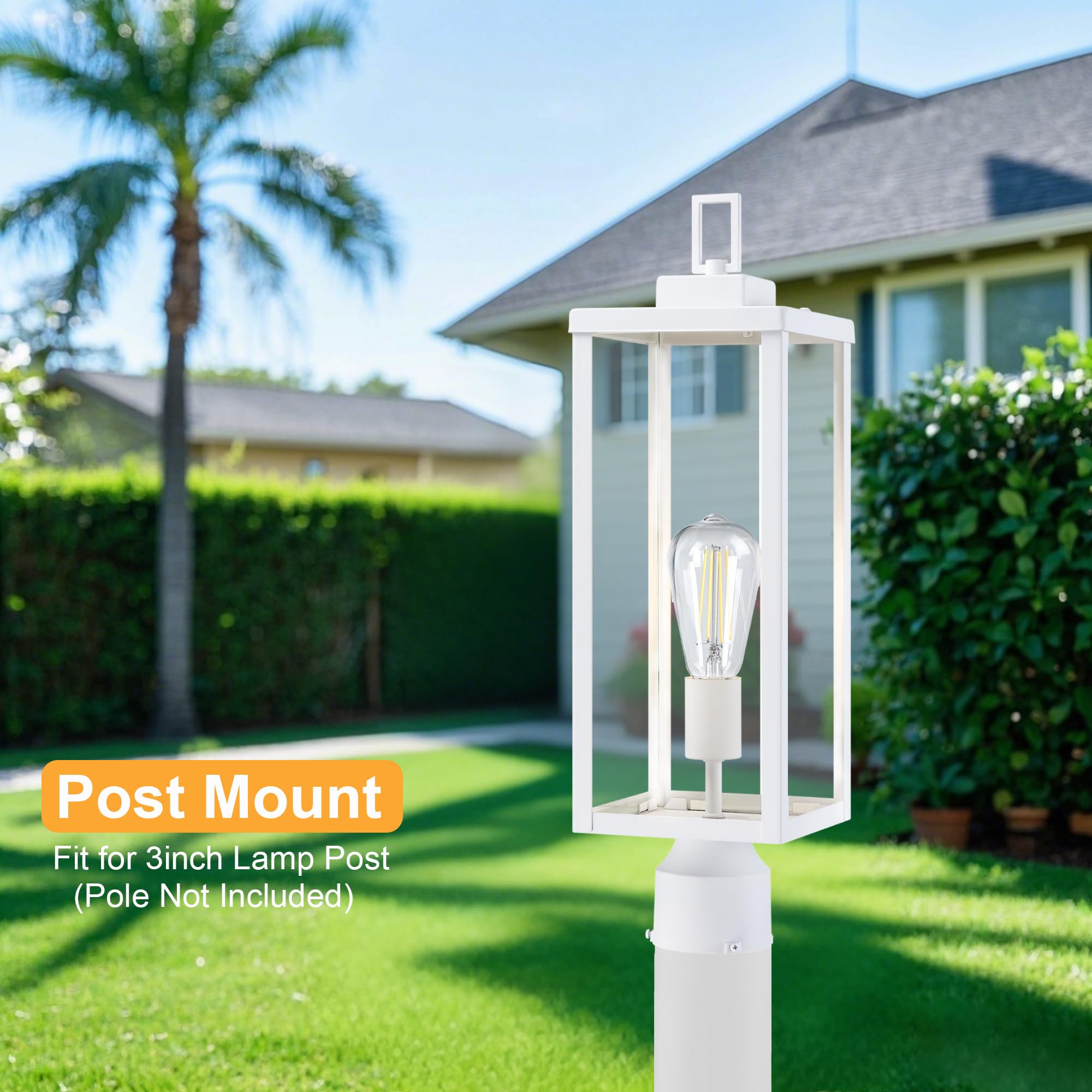 GRUENLICH Outdoor Lamp Post Light Fixtures, Exterior Pole Lantern with Tempered Glass, 20 Inch Fence Post Lighting for Garden Ya