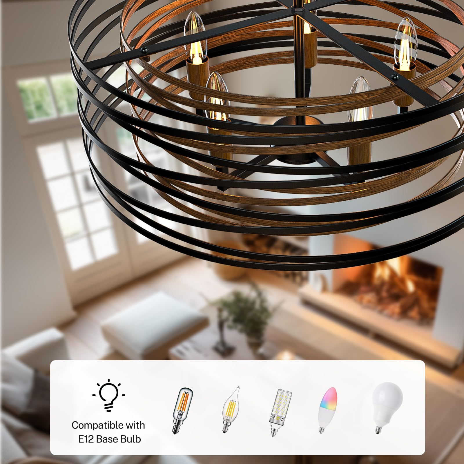 20 Inch Black Chandelier, 5-Light Farmhouse Chandelier For Dining Room Lighting Fixtures Hanging, Dining Light Fixtures Industri