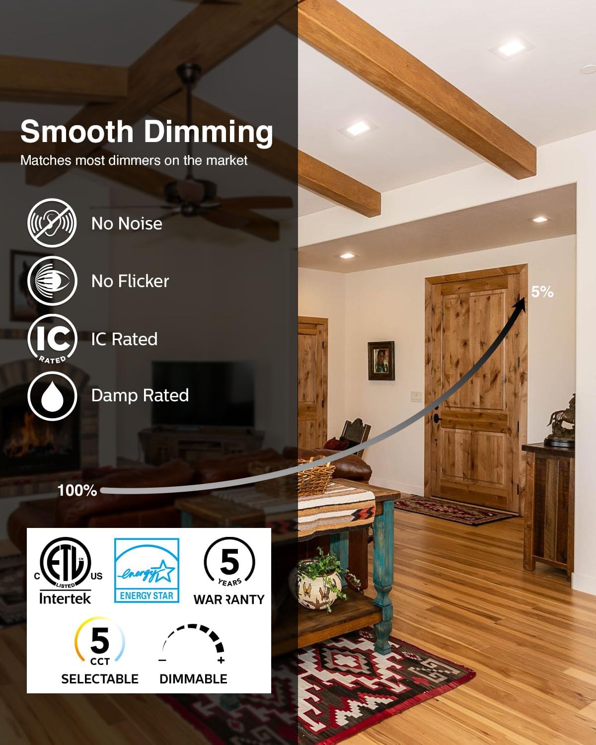 Adetu 4 Inch Square Led Recessed Lighting 5Cct Led Recessed Light With Junction Box,2700K-5000K Selectable,10W 860Lm Brightness,