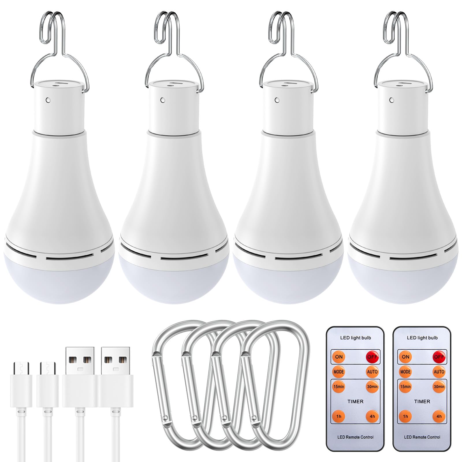 Brightown Usb Rechargeable Light Bulb With Remote And Timer, Battery Backup Emergency Light Bulbs For Home Power Outage, Hanging