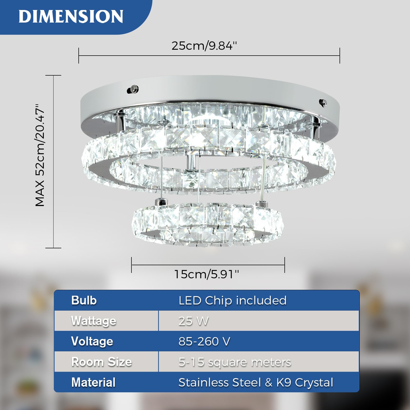 Rheafon Modern Crystal Chandelier 2-Layer Round Crystal Led Ceiling Light Fixture Flush Mount Chandelier Light With Crystals For
