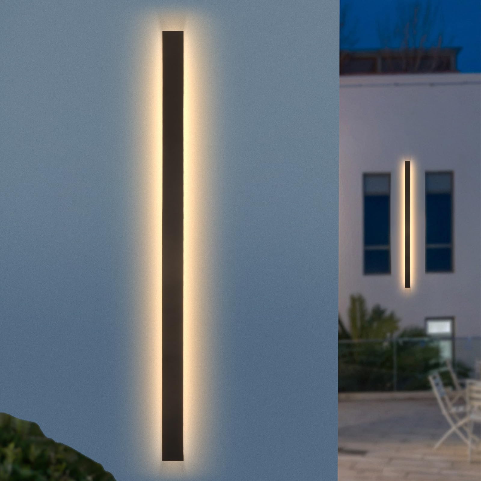 SJIGUANGZ 59 Inch Modern Outdoor Lighting Wall Sconce,Waterproof Long Linear Led Porch Lights, 45W 3000K Rectangular Light Fixtu
