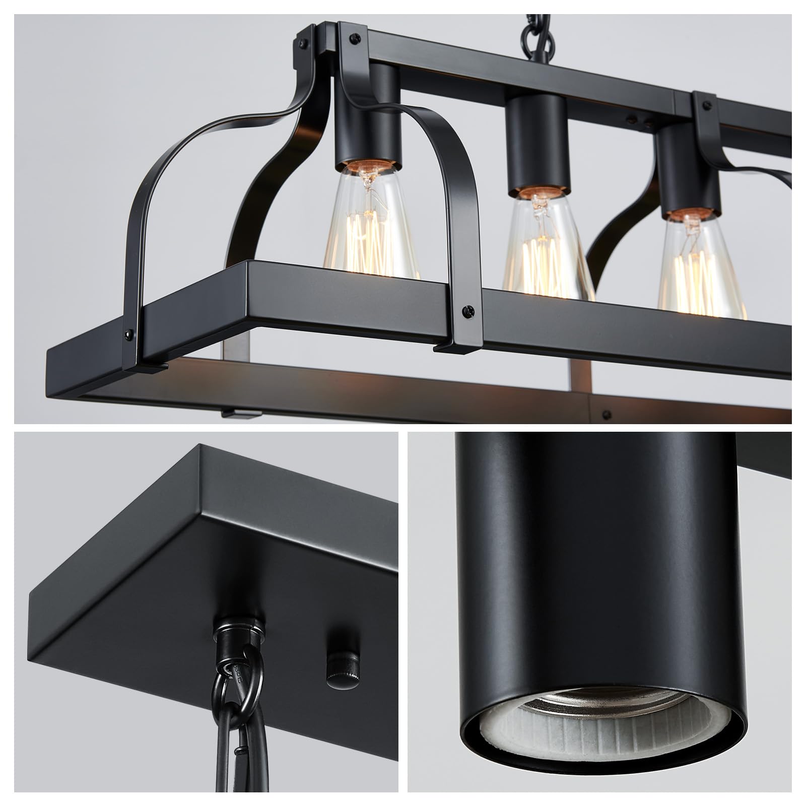 WUZUPS 5-Light Metal Chandelier Linear Pendant Ceiling Lighting Rustic Farmhouse Fixture Kitchen Island Dining Room, H 8.5 L 31.