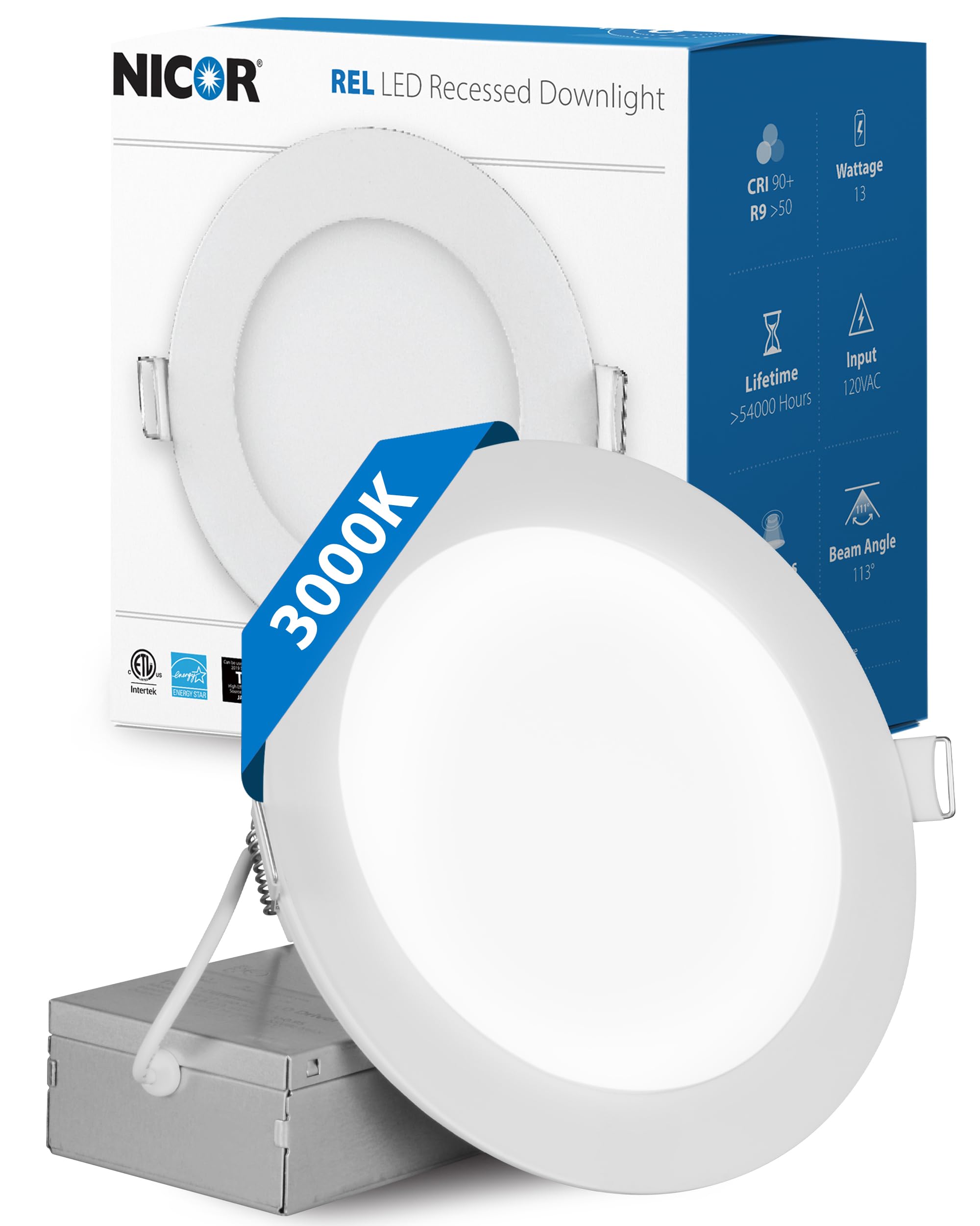 LED Downlight - Ultra-Thin 6 inch LED Recessed Light with Junction Box - 3000K, 902 Lumens, 11.8W, 120V, Dimmable LED Lights - R