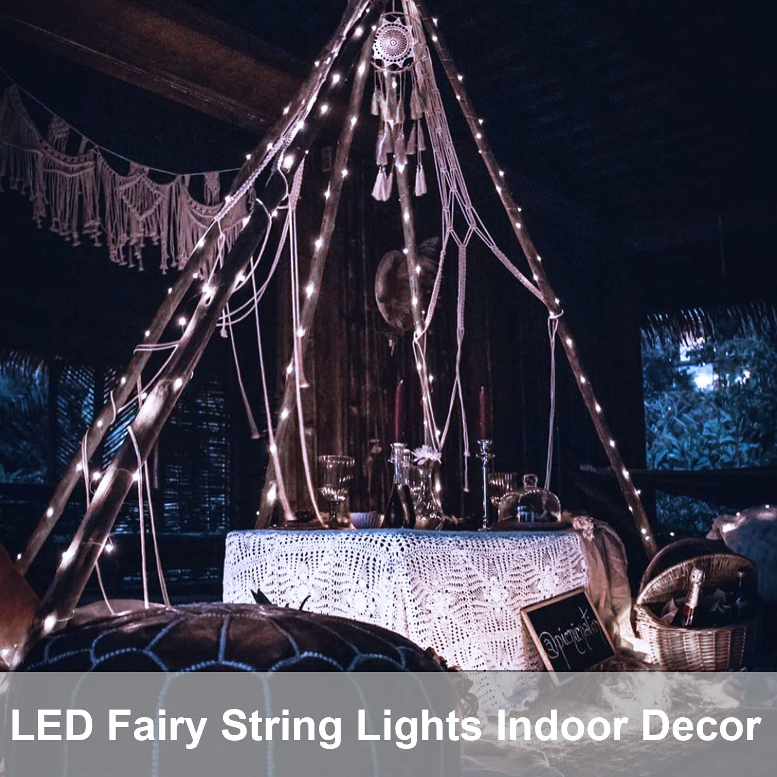echosari 2 Pack Fairy String Lights, 33Ft 100 LED, IP68 Waterproof, 8 Modes, Dimmable, Cool White, Model DMO-610