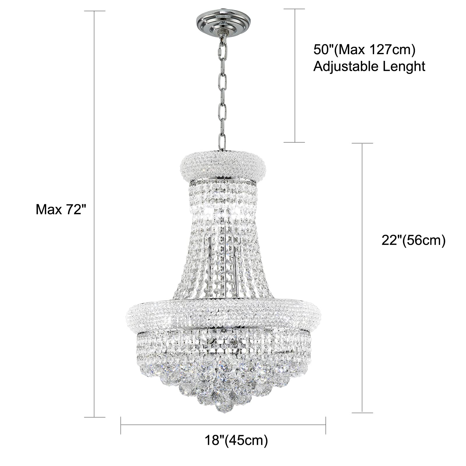 Chandiry 10 Lights Chrome Finish Empire Crystal Chandelier Lighting For Dining Room Living Room Foyer Hallway Bedroom Entryway (
