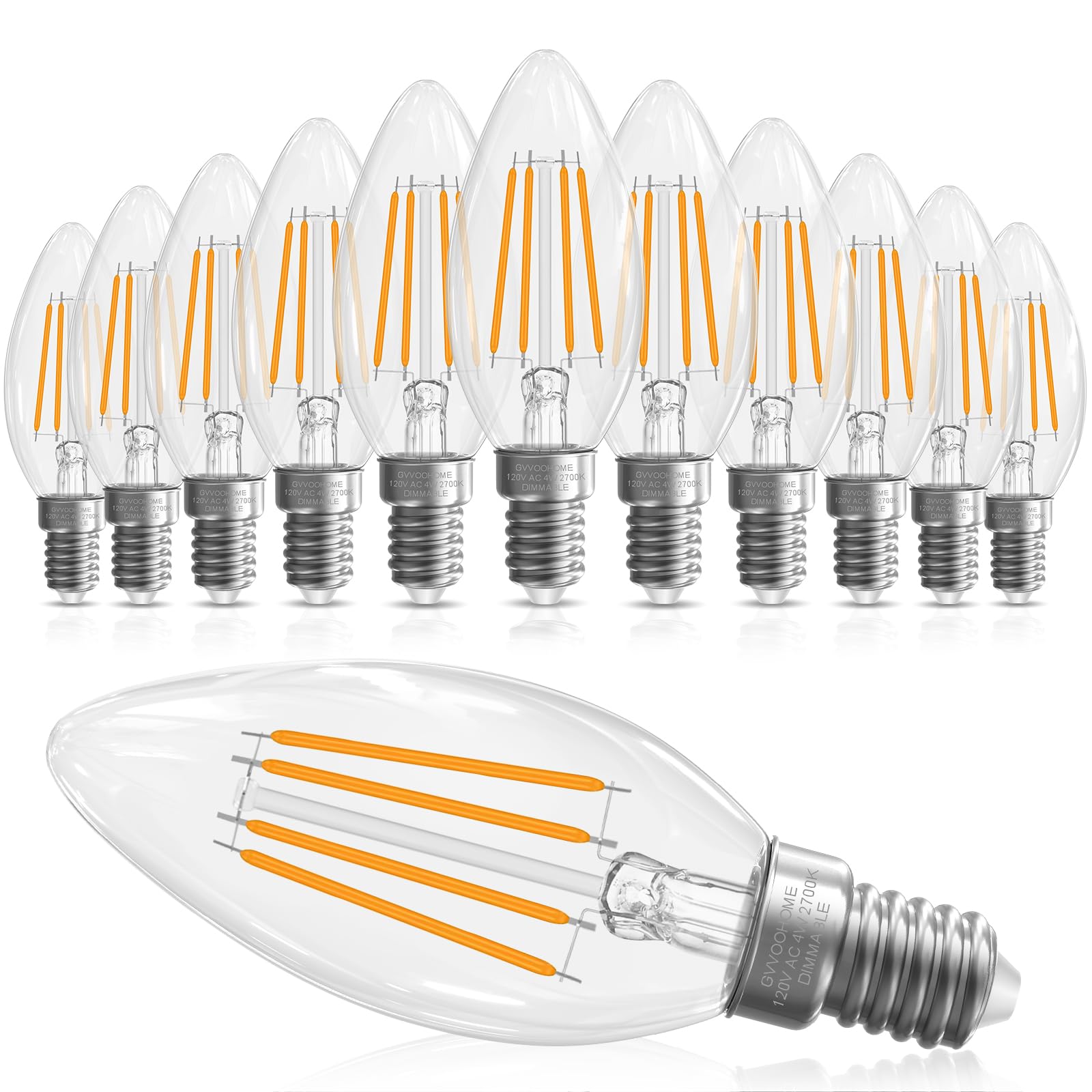 Gvvoohome E12 Candelabra Bulb 40 Watt, E12 Led Bulb Dimmable Chandelier Light Bulbs, B10 Candle Light Bulbs 2700K Soft White, 90