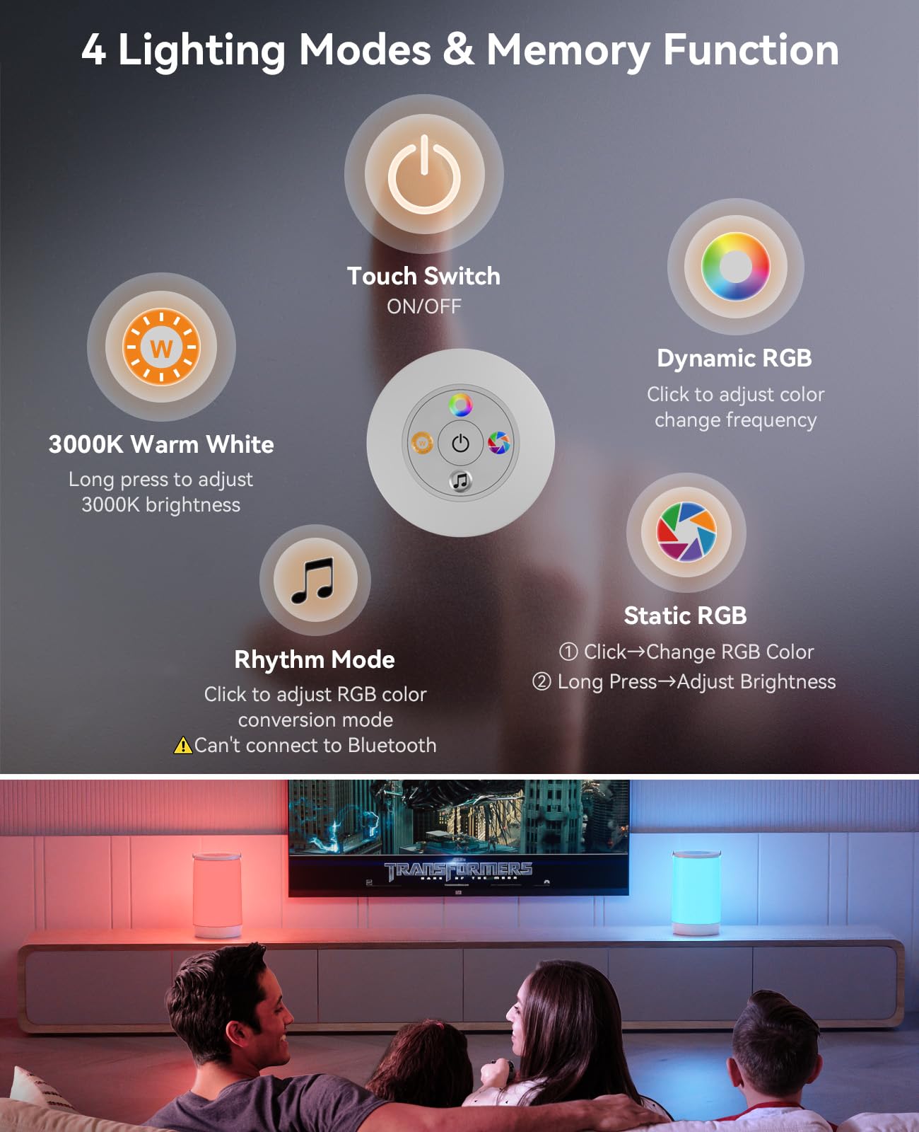 Hensam Portable USB Night Light, 2200 mAh Battery, Gray Touch Lamp for Kids, Small Table Lamp CL-FWM