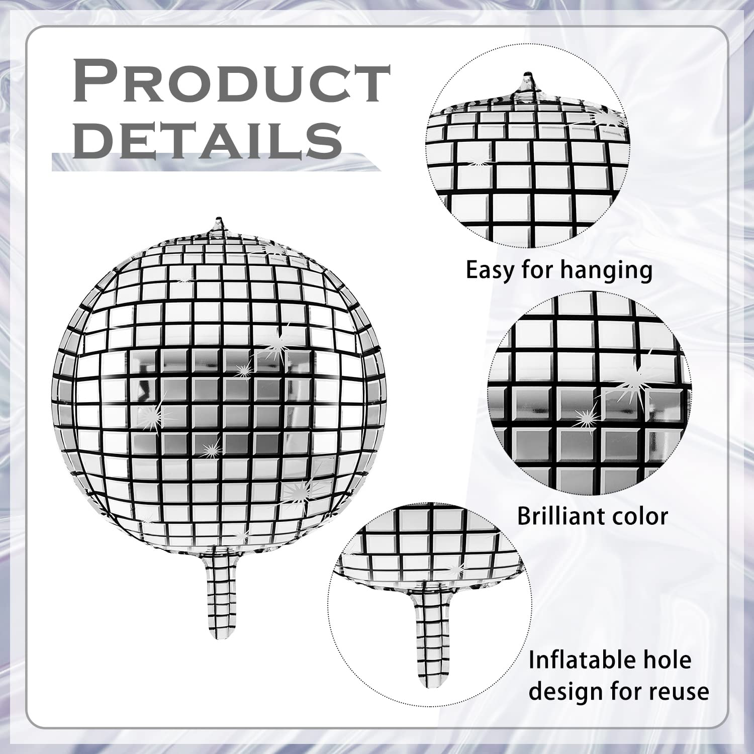 30 Pcs Disco Ball Balloons 32'' 22'' 10'' 4D Disco Balloons 70s Disco Party Decorations Round Metallic Silver Disco Foil Balloon