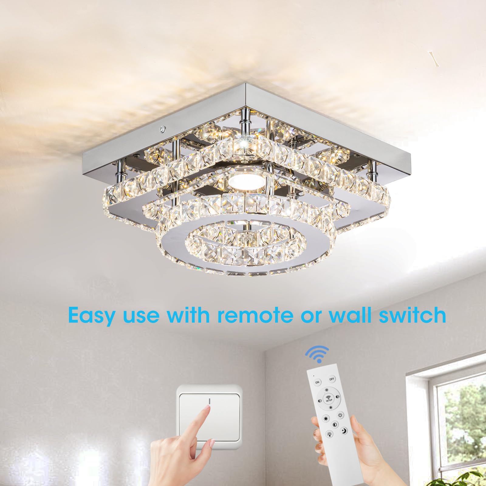 Dsliting Crystal Flush Mount Ceiling Light Led Modern Chandelier Crystal Ceiling Light Fixture 2 Layers Crystal Ceiling Chandeli