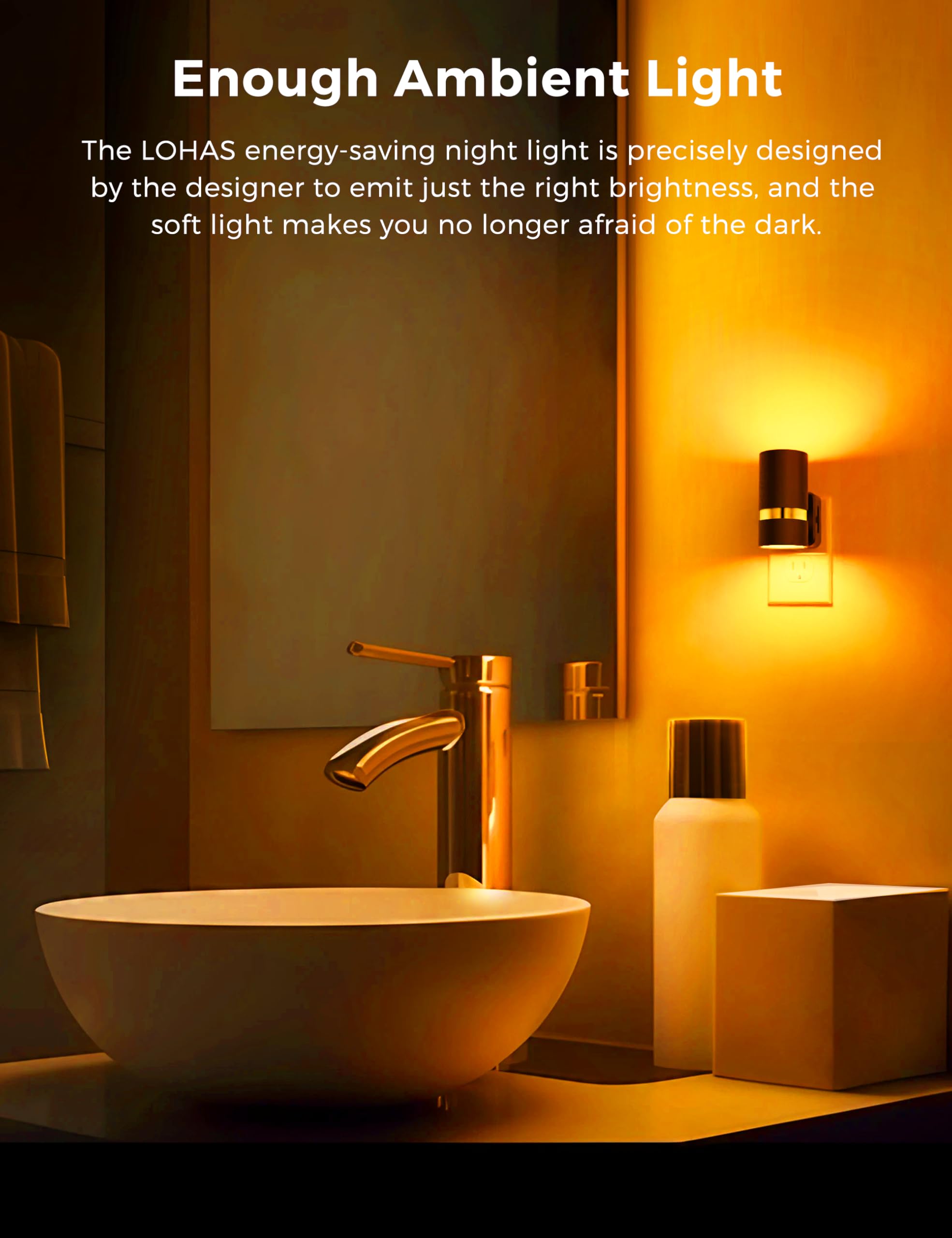 L Lohas Led Amber Night Light, Night Lights Plug Into Wall, Dusk To Dawn Sensor, Sleep Night Light Plug In For Kids, 0-100Lm, Ye