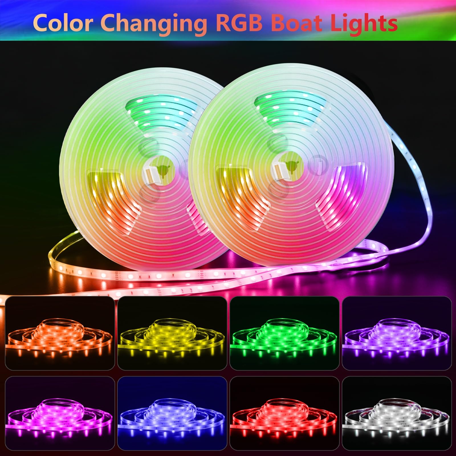 Vbakor 50FT RGB Waterproof Boat Strip Lights - 12V LED Interior Deck Lighting for Marine, Pontoon, Kayak, RV - Model VH284605
